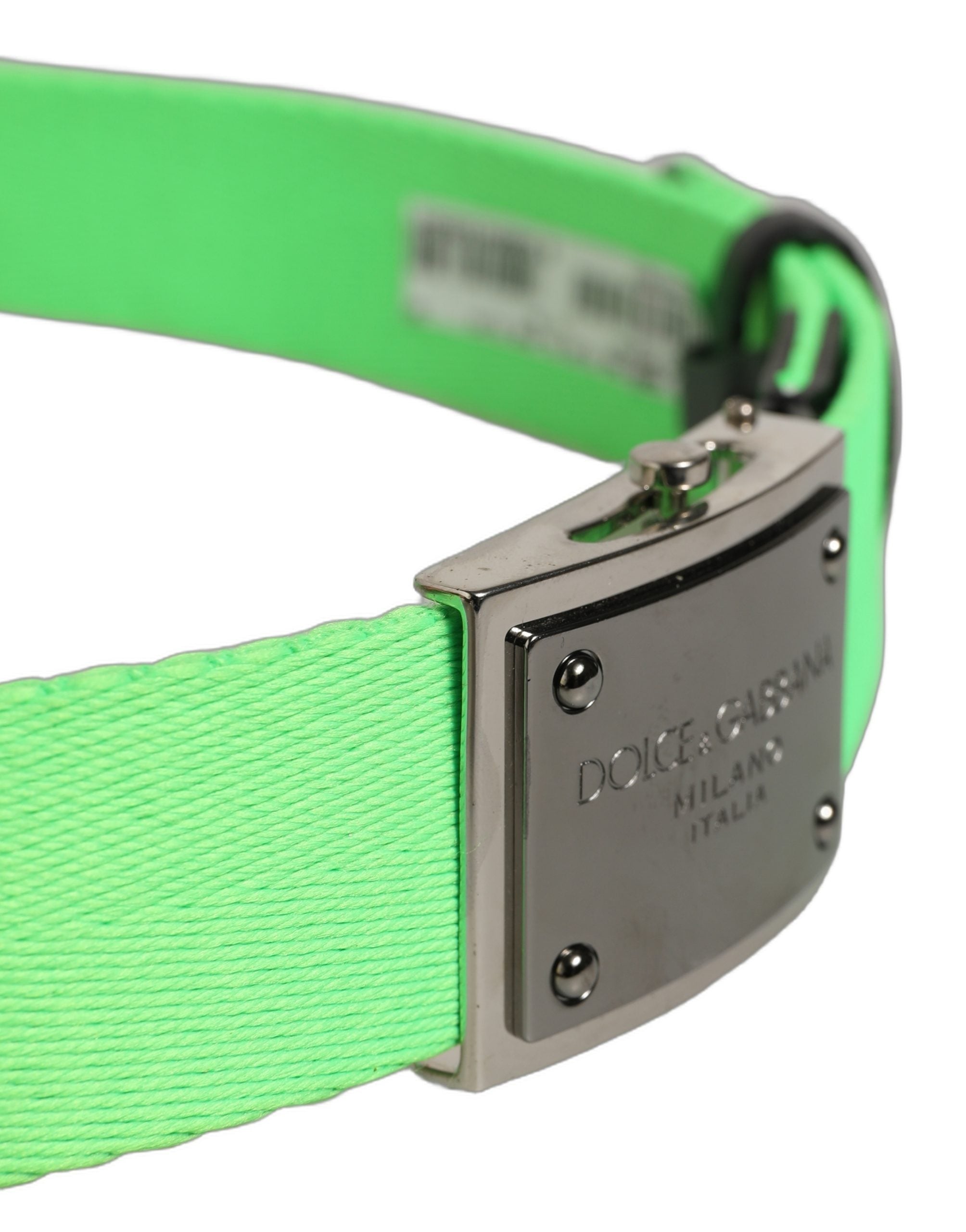 Dolce & Gabbana Green Canvas Logo Plaque Metal Buckle Men's Belt (Pre-Owned)