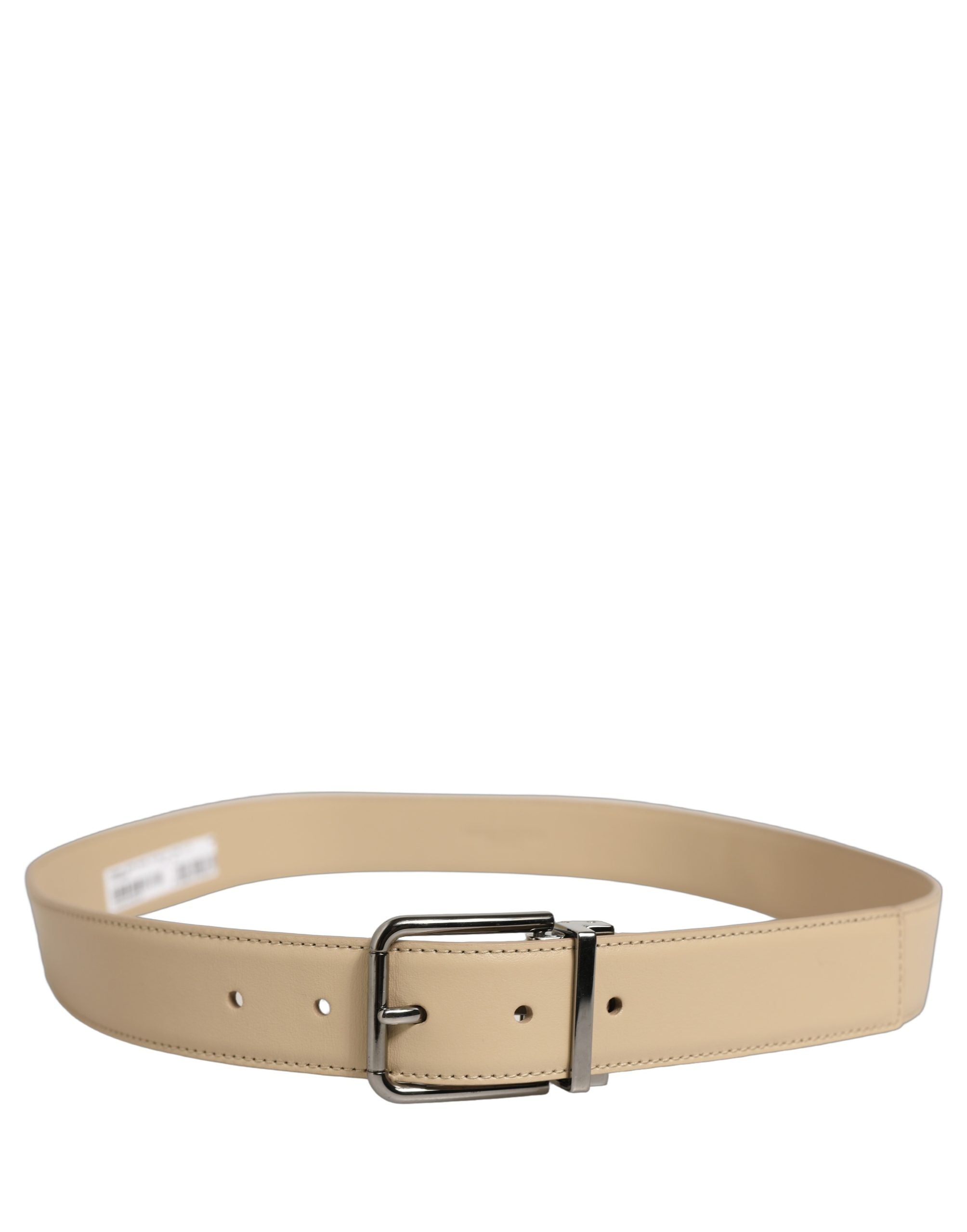 Dolce & Gabbana Beige Leather Silver Tone Metal Buckle Men's Belt