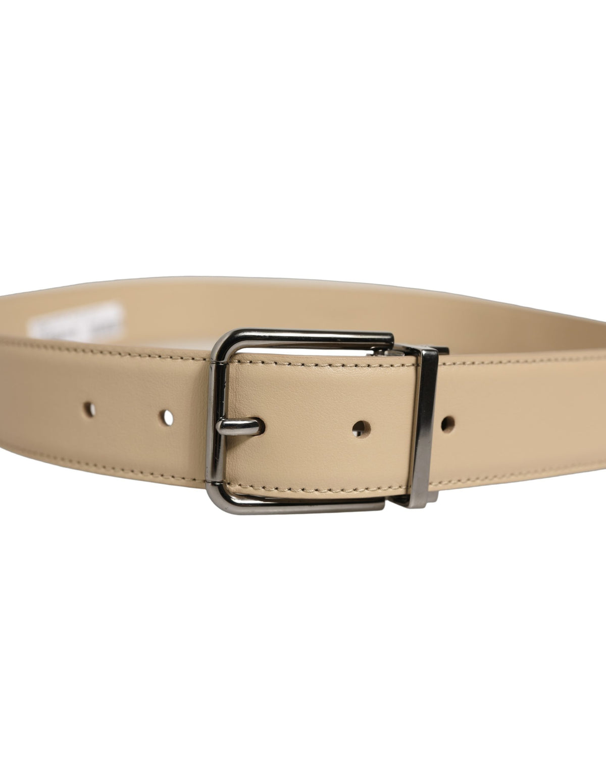 Dolce & Gabbana Beige Leather Silver Tone Metal Buckle Men's Belt