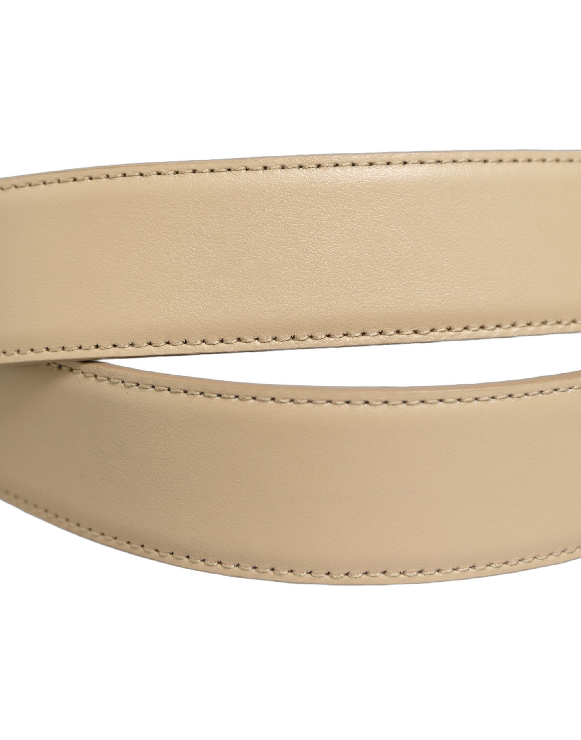 Dolce & Gabbana Beige Leather Silver Tone Metal Buckle Men's Belt