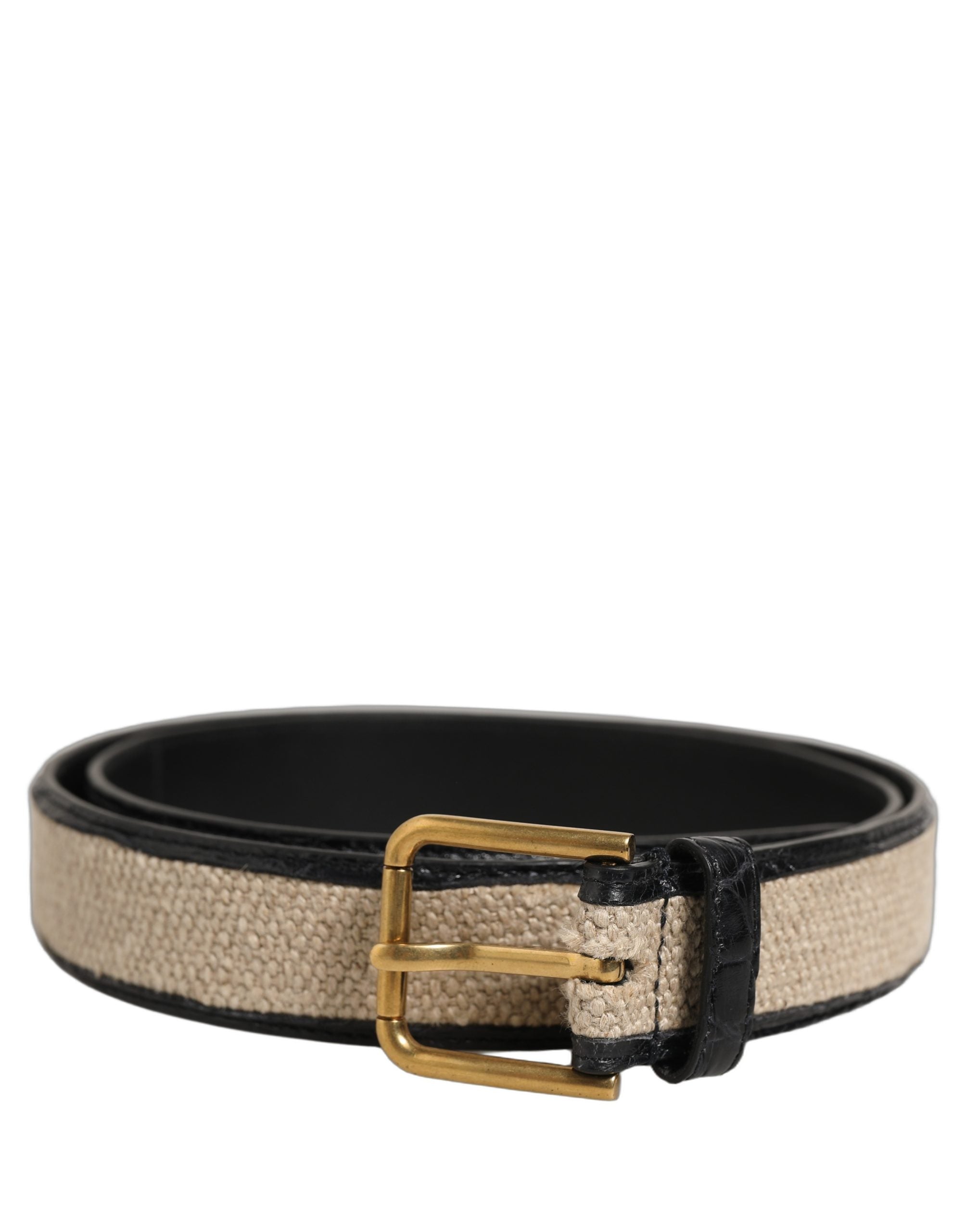 Dolce & Gabbana Beige Black Woven Leather Metal Buckle Men's Belt