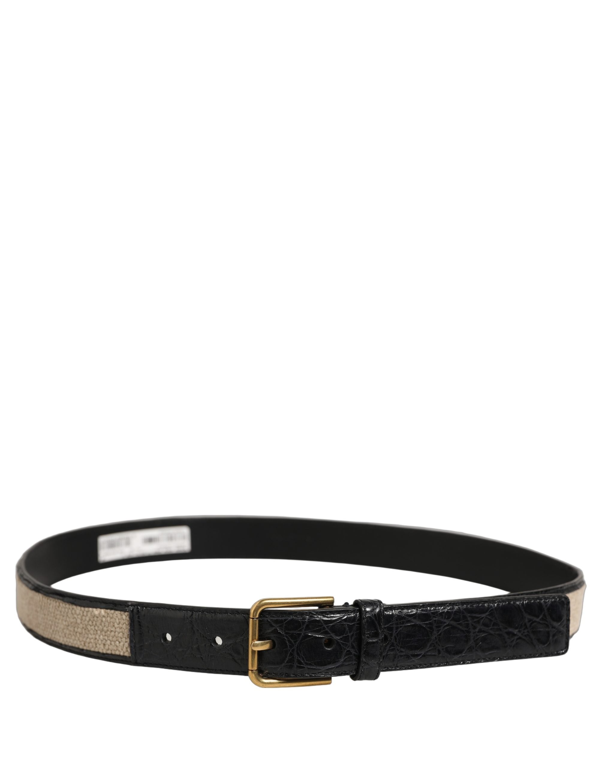 Dolce & Gabbana Beige Black Woven Leather Metal Buckle Men's Belt