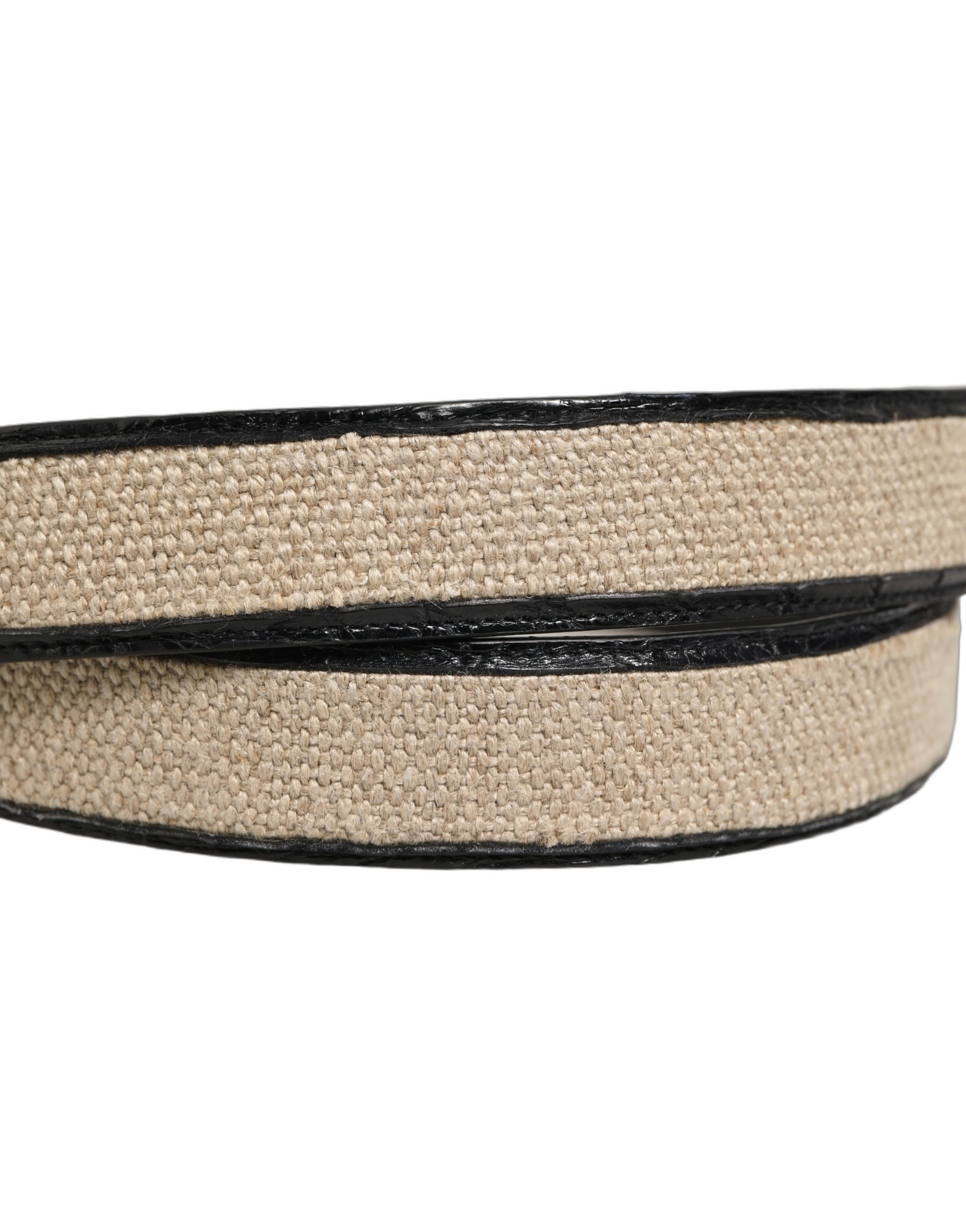 Dolce & Gabbana Beige Black Woven Leather Metal Buckle Men's Belt