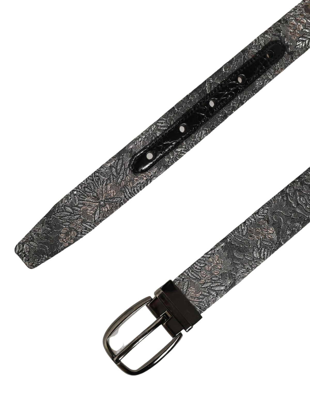 Dolce & Gabbana Silver Black Floral Jacquard Metal Buckle Men's Belt