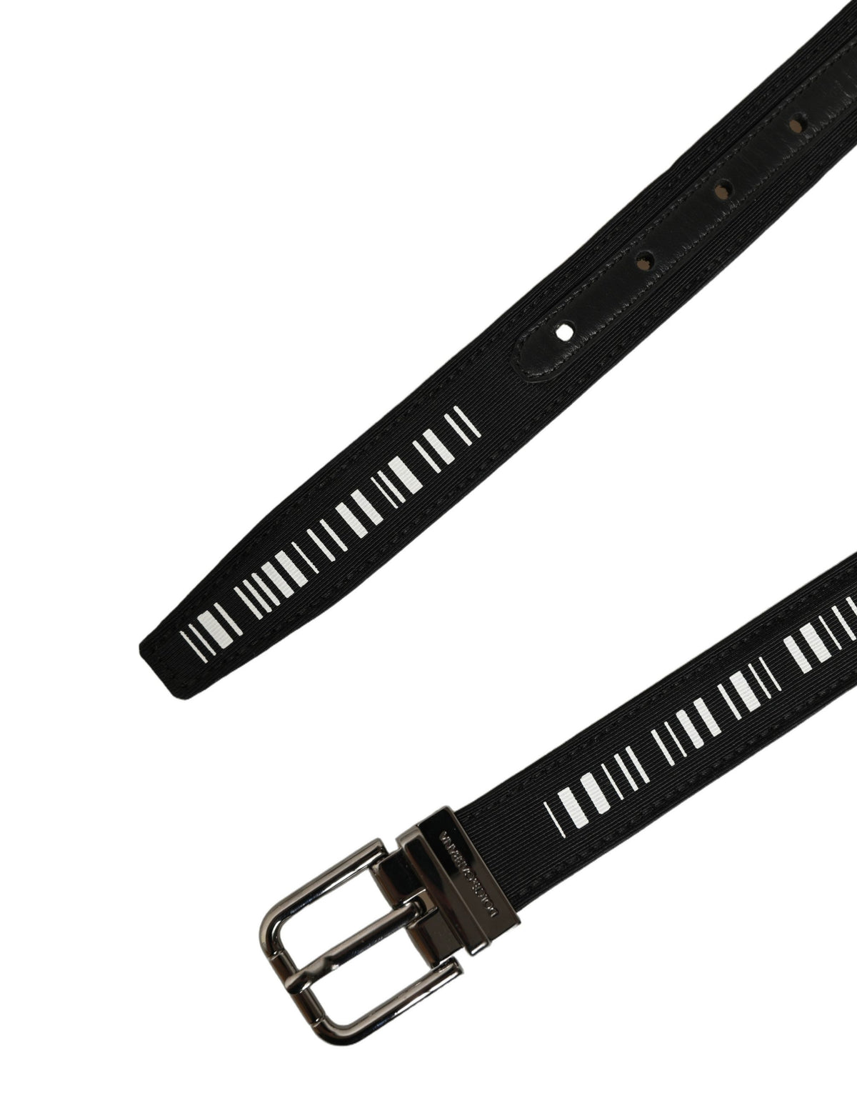 Dolce & Gabbana Black Fabric Leather Barcode Silver Buckle Men's Belt