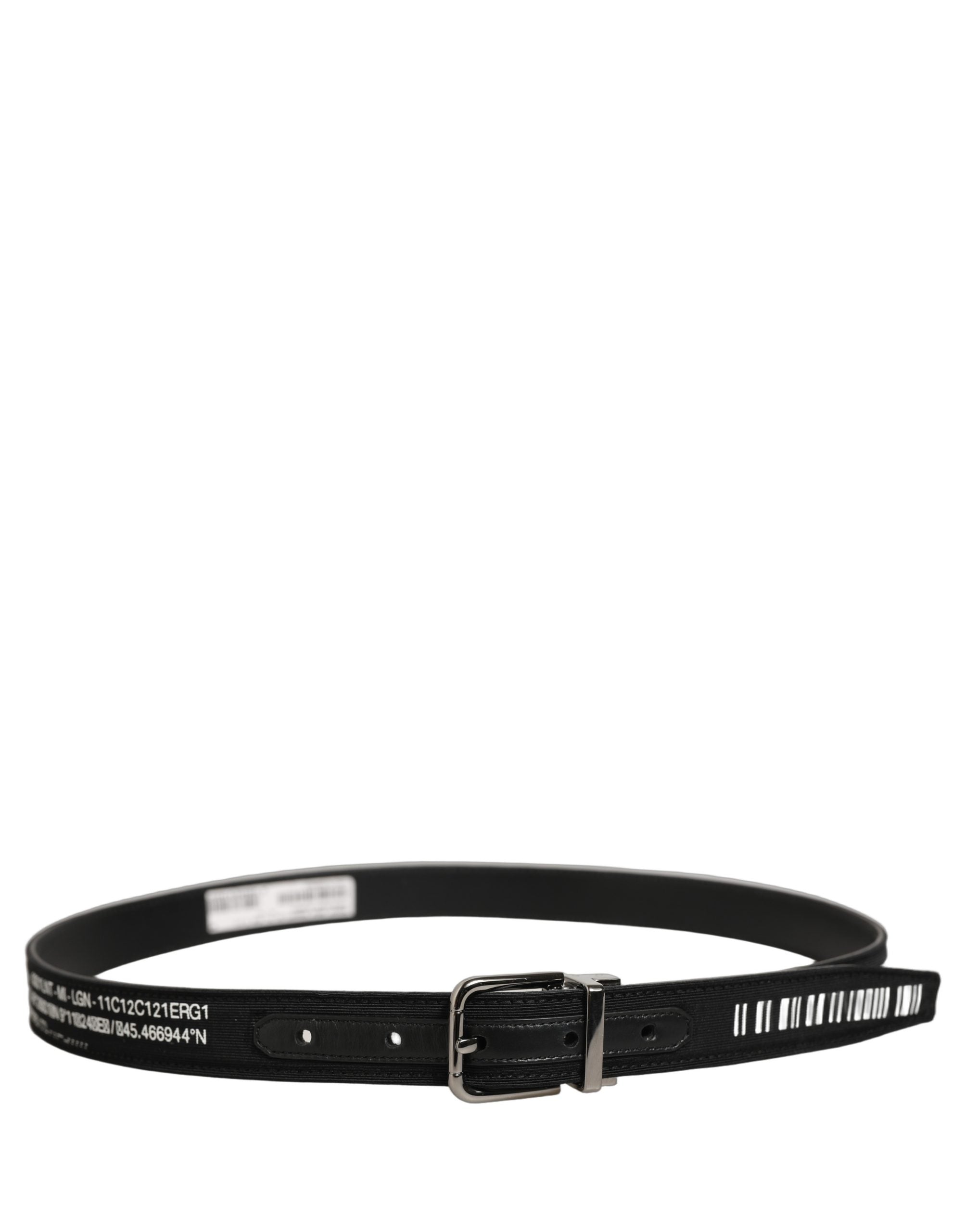 Dolce & Gabbana Black Fabric Leather Barcode Silver Buckle Men's Belt