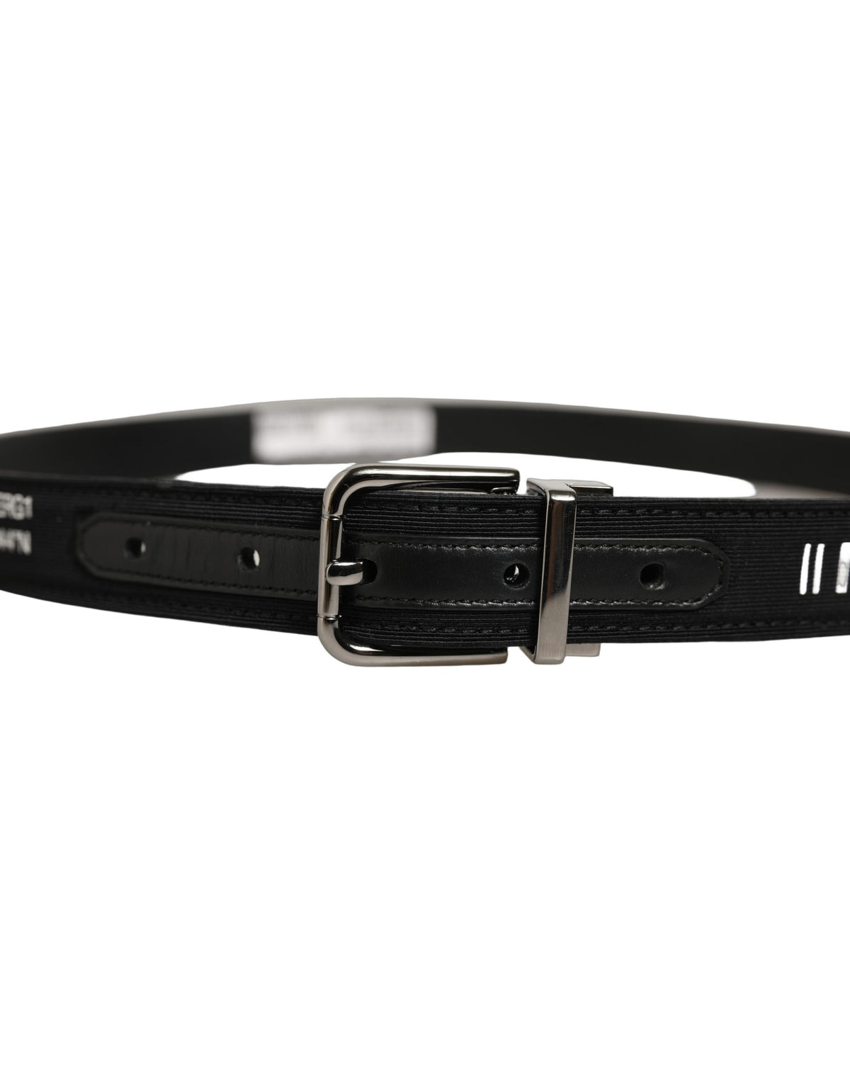 Dolce & Gabbana Black Fabric Leather Barcode Silver Buckle Men's Belt