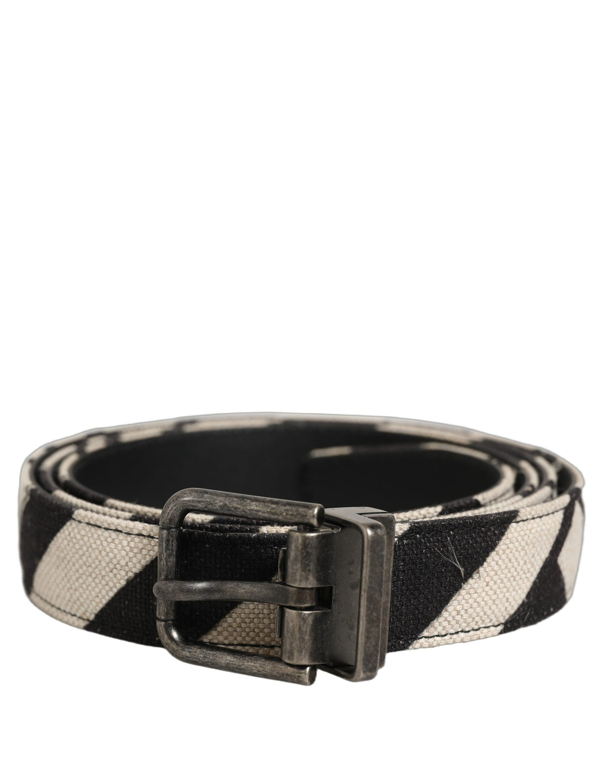 Dolce & Gabbana Black Ivory Silver Tone Metal Buckle Men's Belt