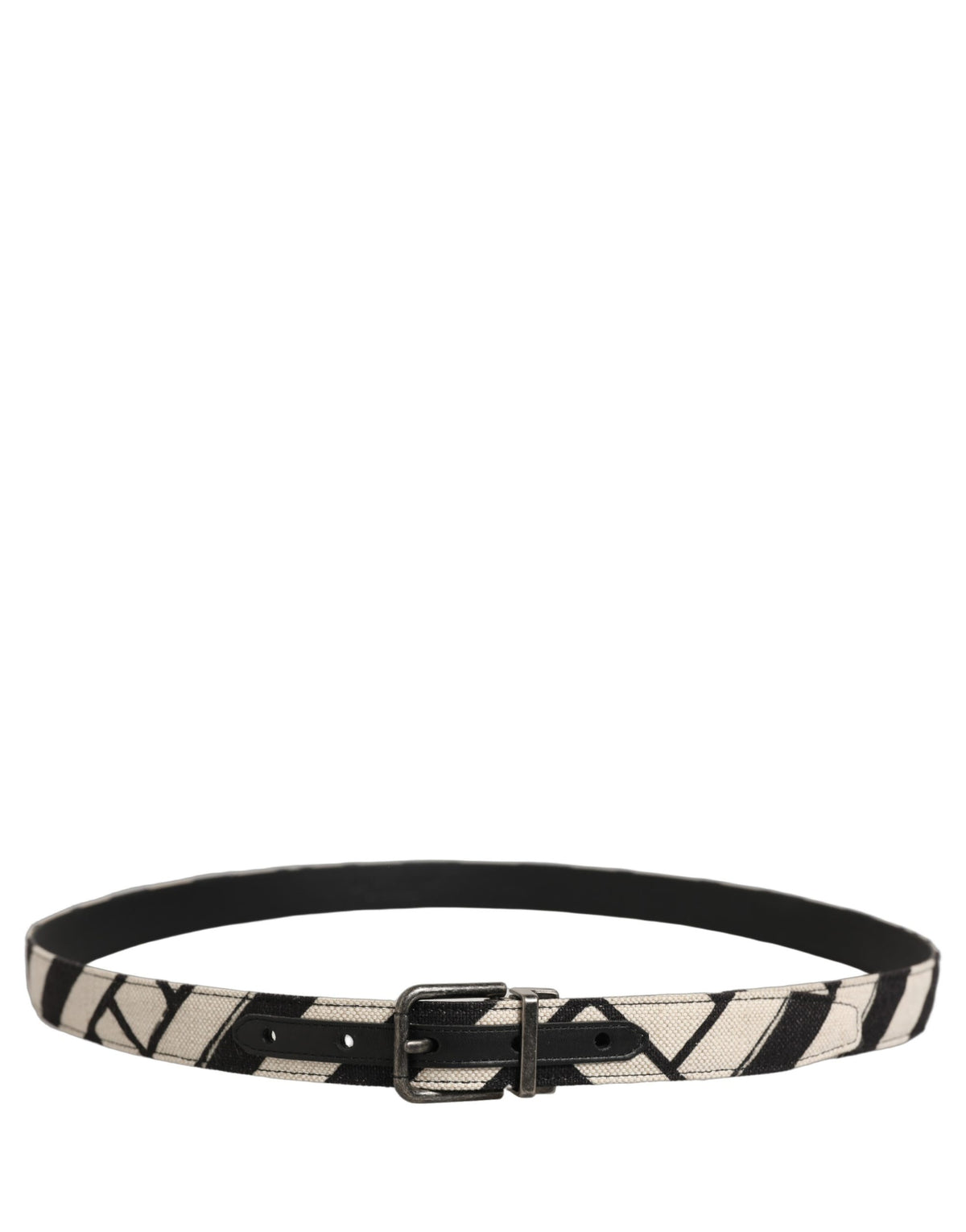 Dolce & Gabbana Black Ivory Silver Tone Metal Buckle Men's Belt