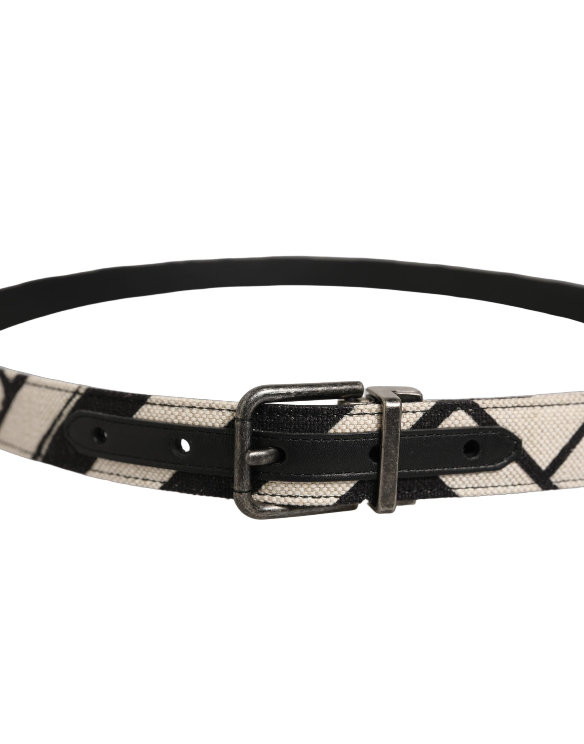 Dolce & Gabbana Black Ivory Silver Tone Metal Buckle Men's Belt