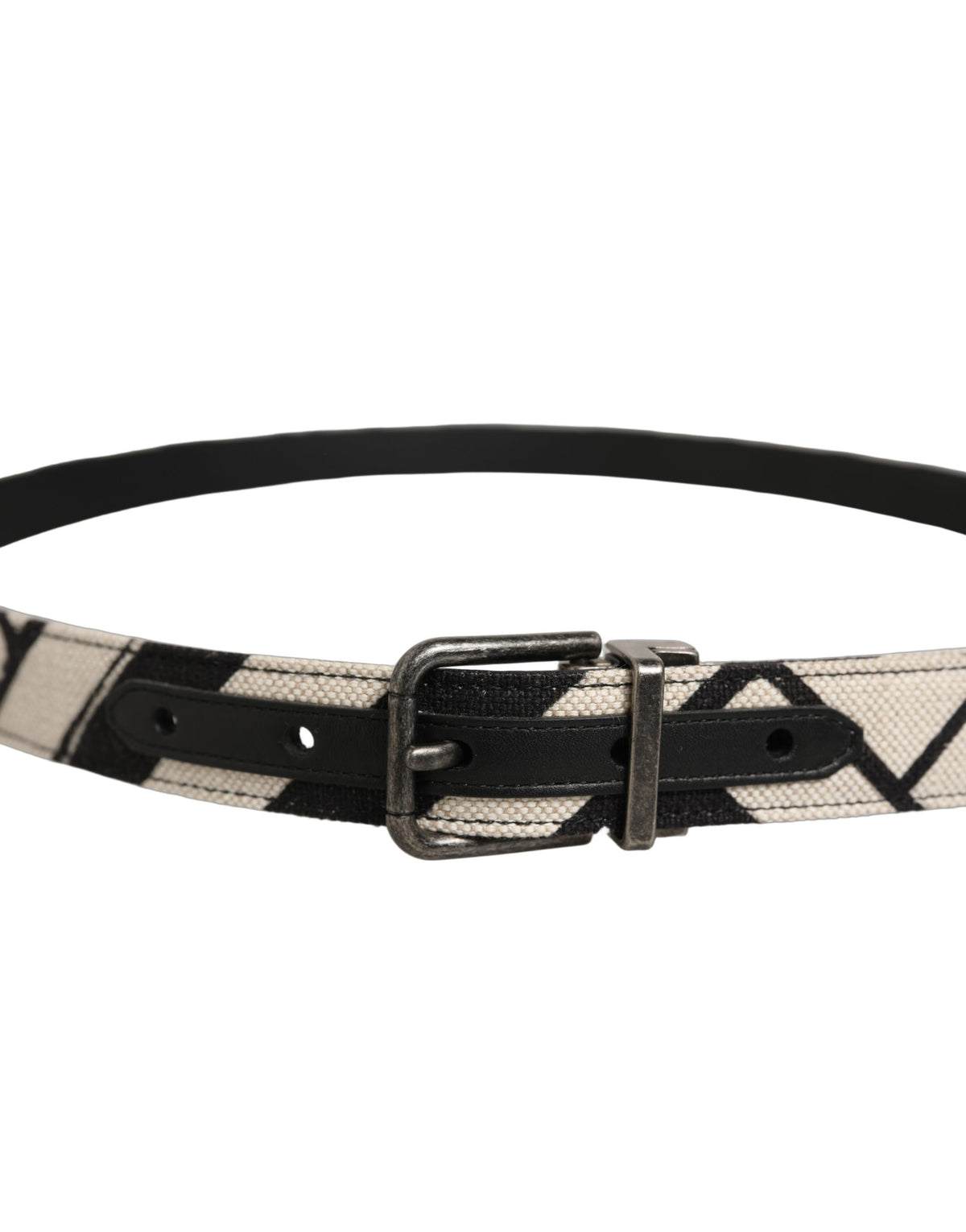 Dolce & Gabbana Black Ivory Silver Tone Metal Buckle Men's Belt