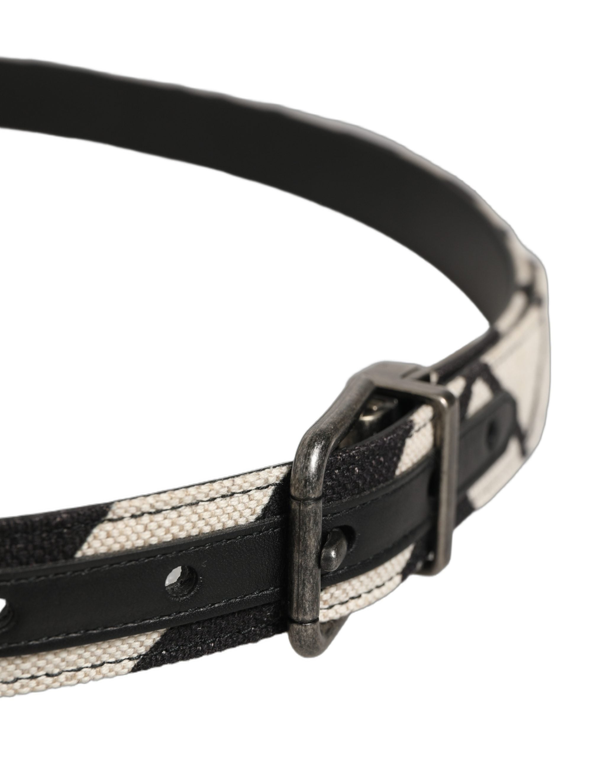 Dolce & Gabbana Black Ivory Silver Tone Metal Buckle Men's Belt