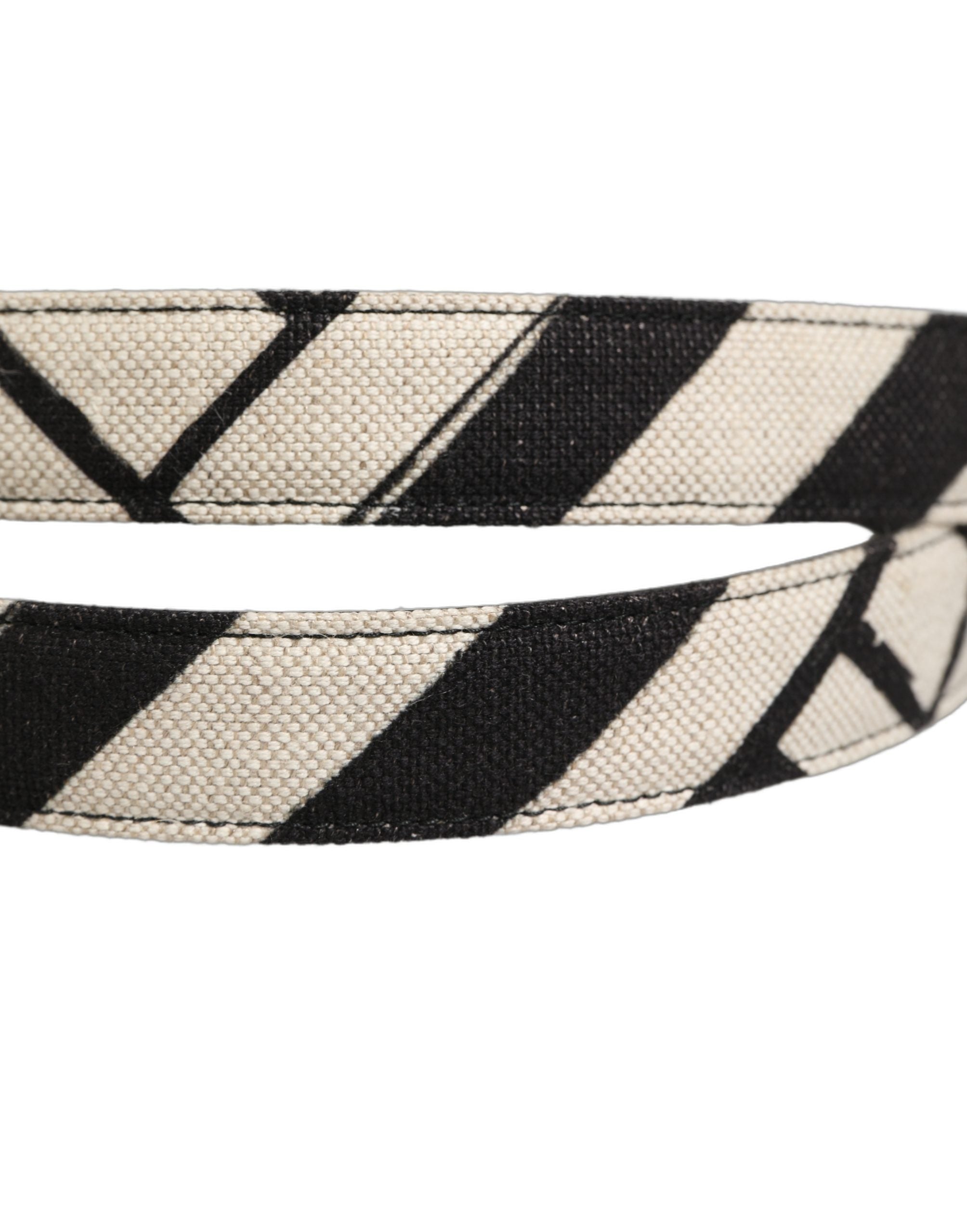 Dolce & Gabbana Black Ivory Silver Tone Metal Buckle Men's Belt