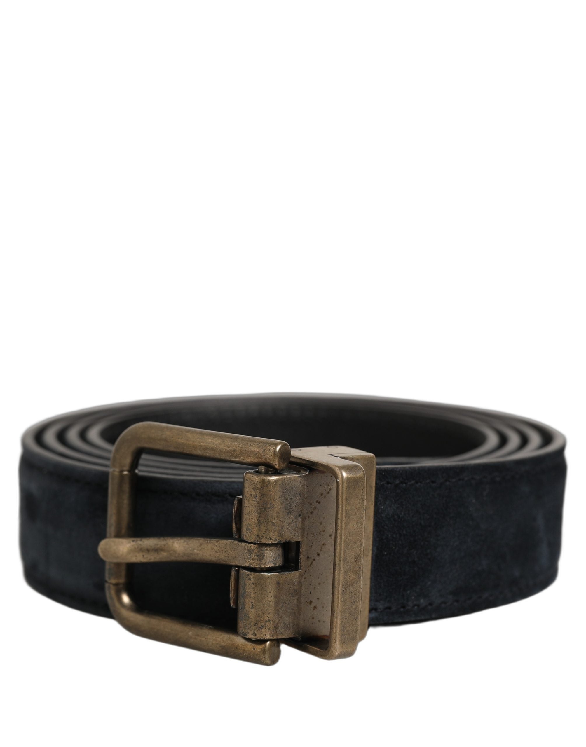 Dolce & Gabbana Men Black Leather Gold Tone Metal Buckle Men's Belt