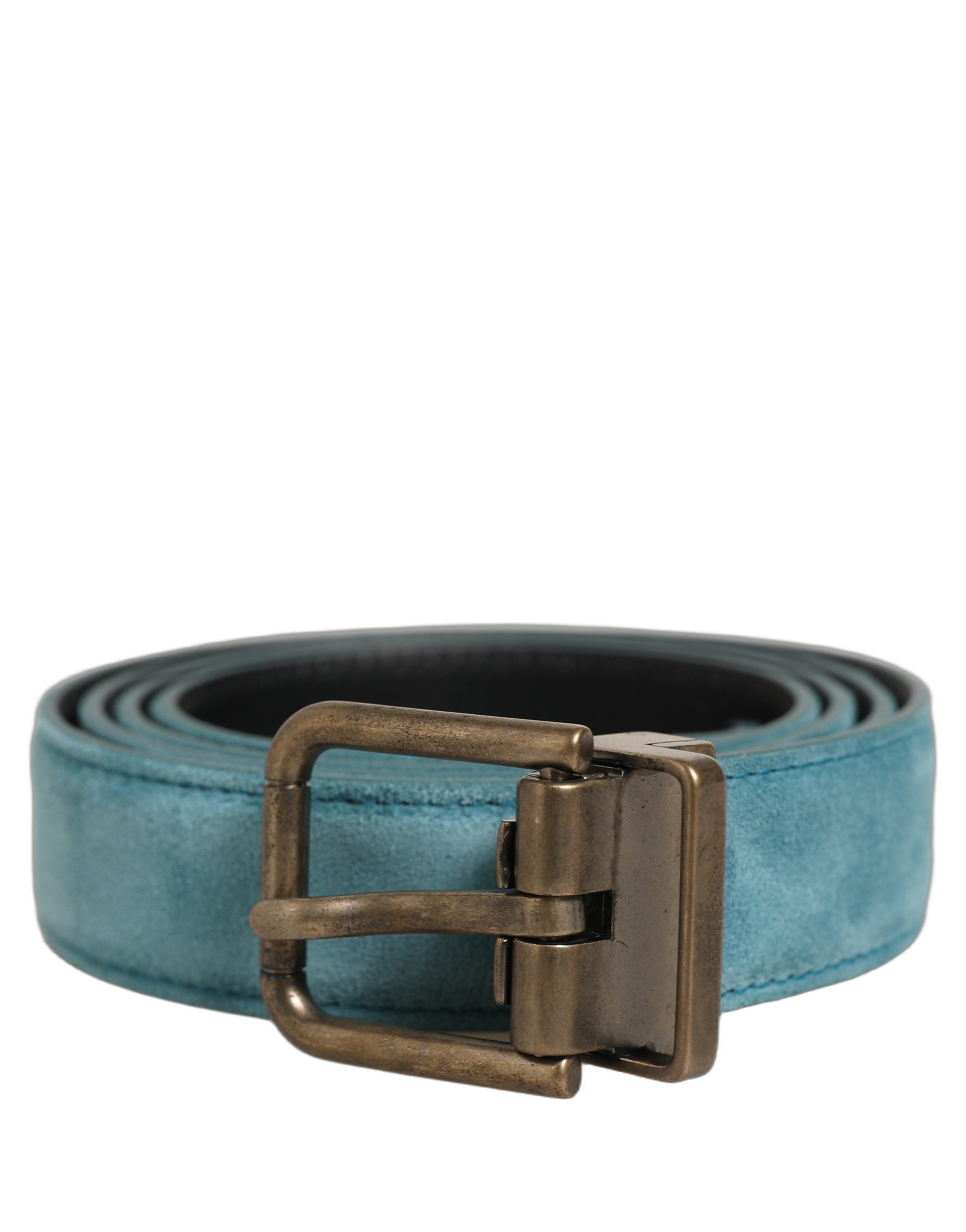 Dolce & Gabbana Men Blue Suede Gold Tone Metal Buckle Men's Belt