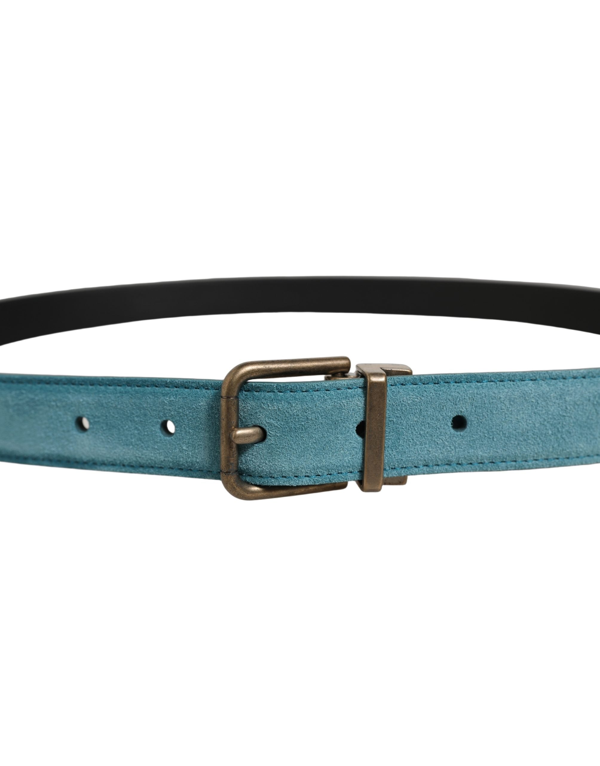 Dolce & Gabbana Men Blue Suede Gold Tone Metal Buckle Men's Belt