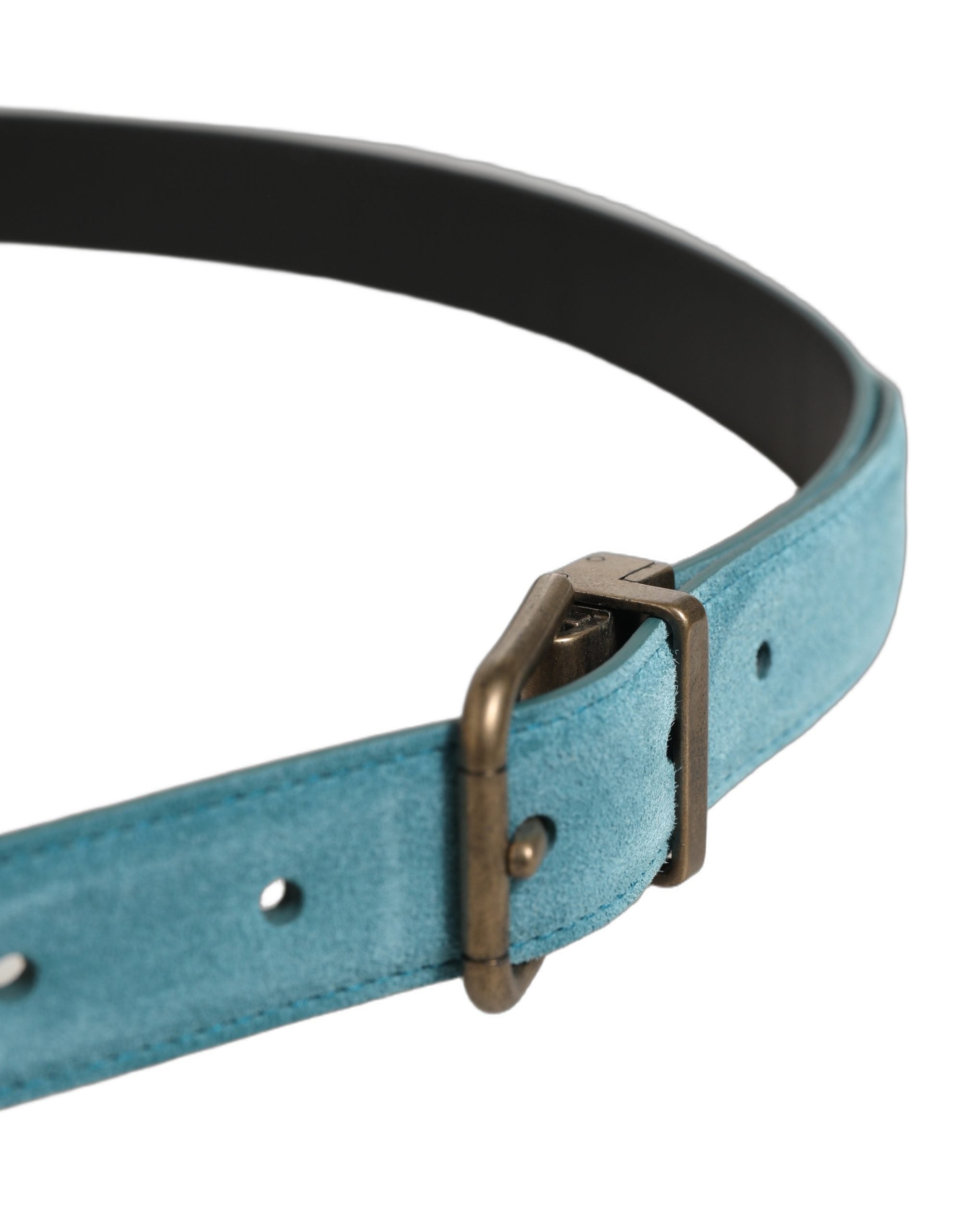 Dolce & Gabbana Men Blue Suede Gold Tone Metal Buckle Men's Belt