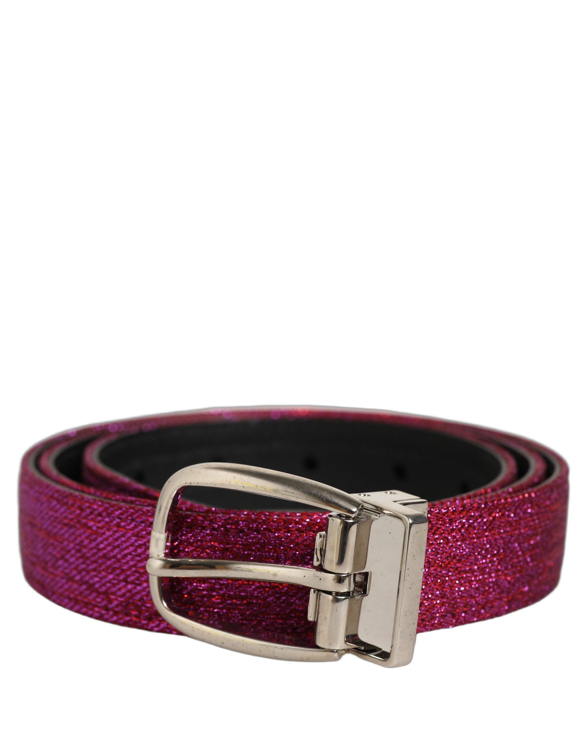 Dolce & Gabbana Men Fuchsia Glitter Silver Metal Buckle Men's Belt