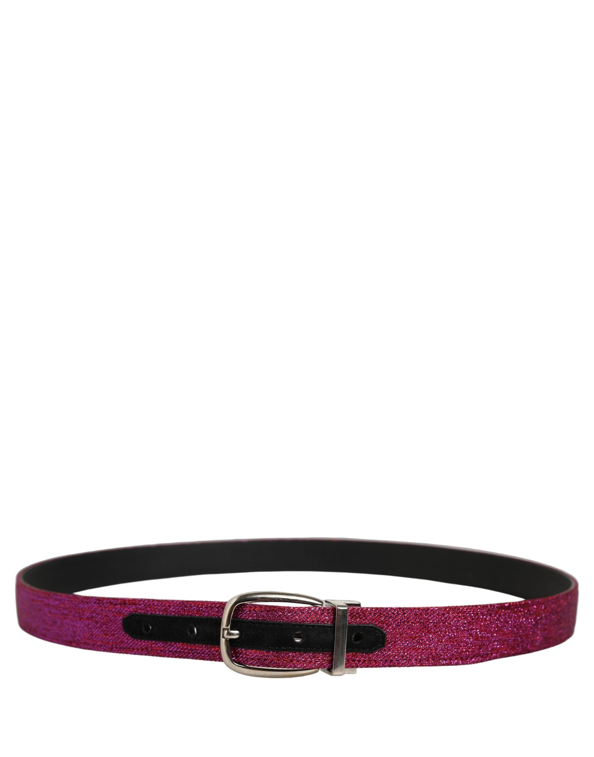 Dolce & Gabbana Men Fuchsia Glitter Silver Metal Buckle Men's Belt