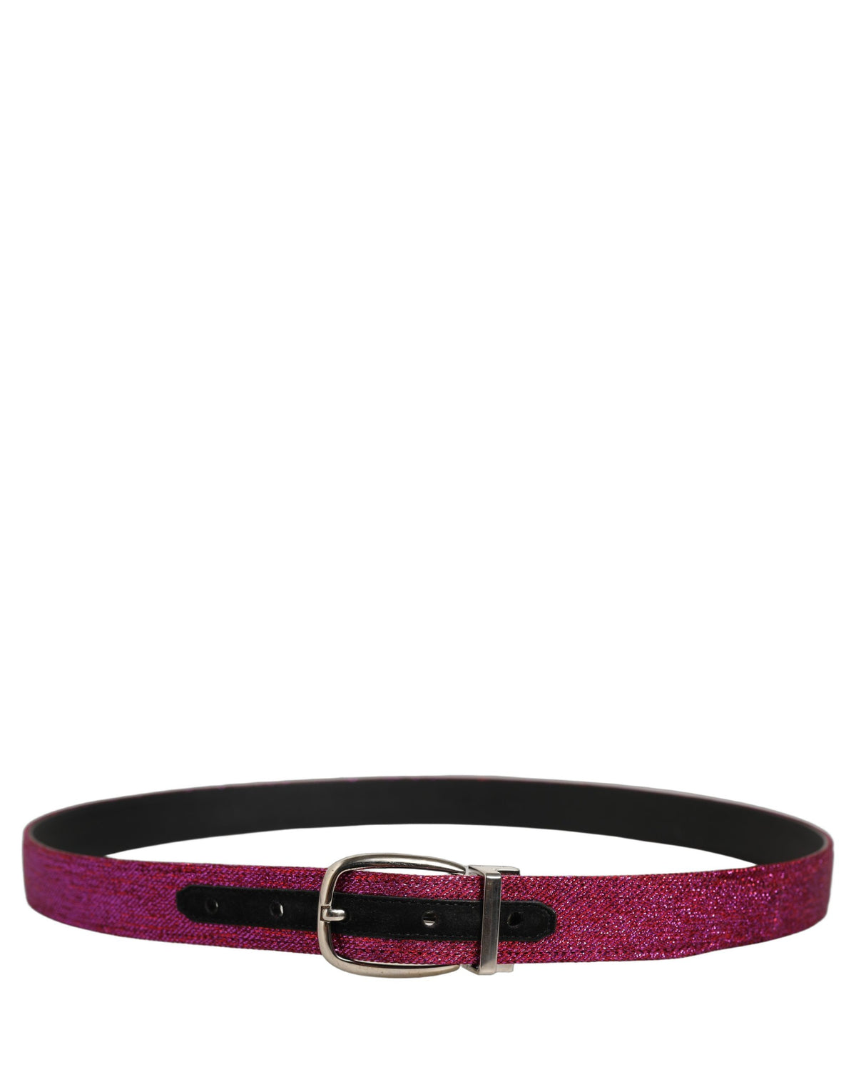 Dolce & Gabbana Men Fuchsia Glitter Silver Metal Buckle Men's Belt
