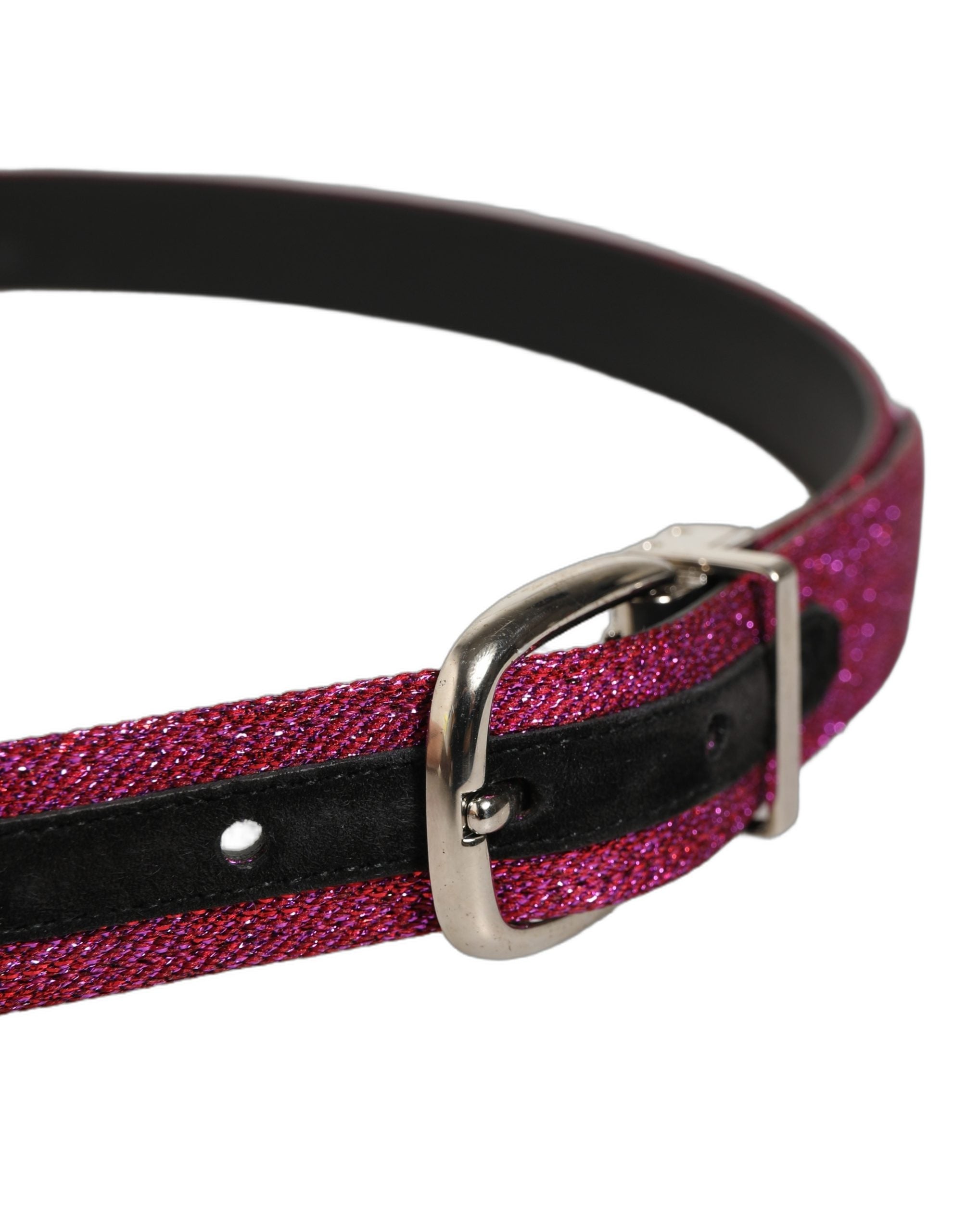 Dolce & Gabbana Men Fuchsia Glitter Silver Metal Buckle Men's Belt
