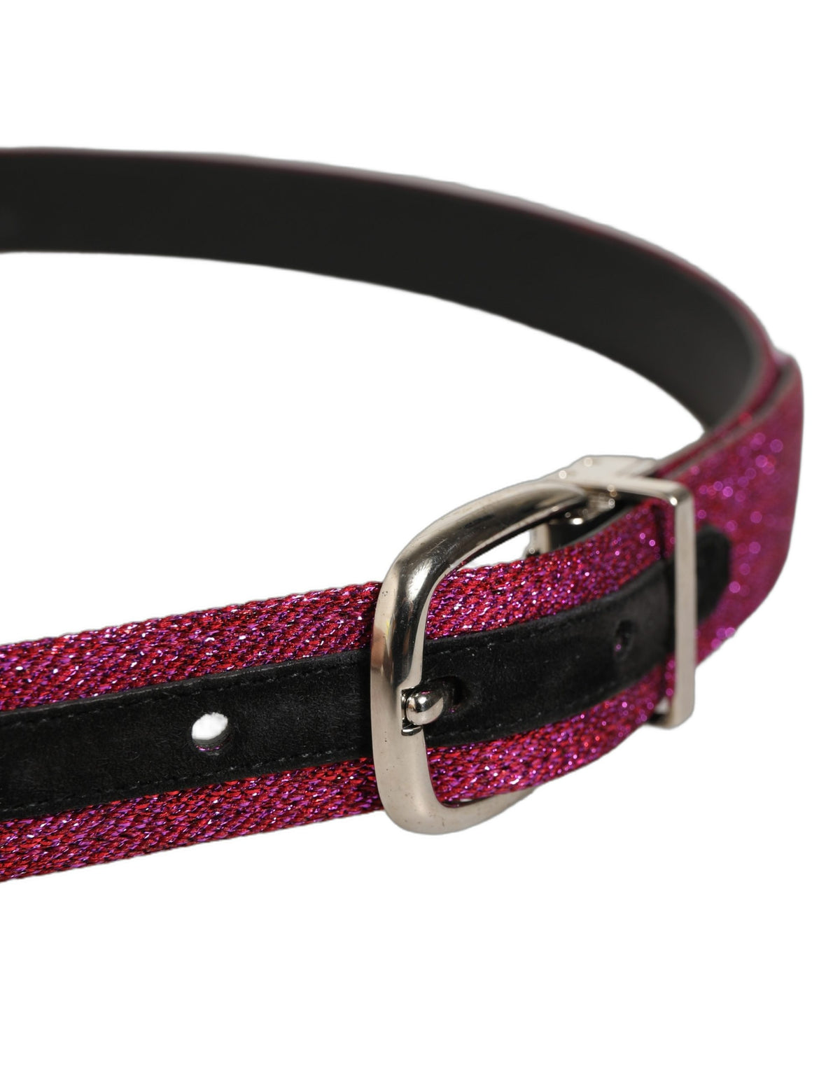 Dolce & Gabbana Men Fuchsia Glitter Silver Metal Buckle Men's Belt