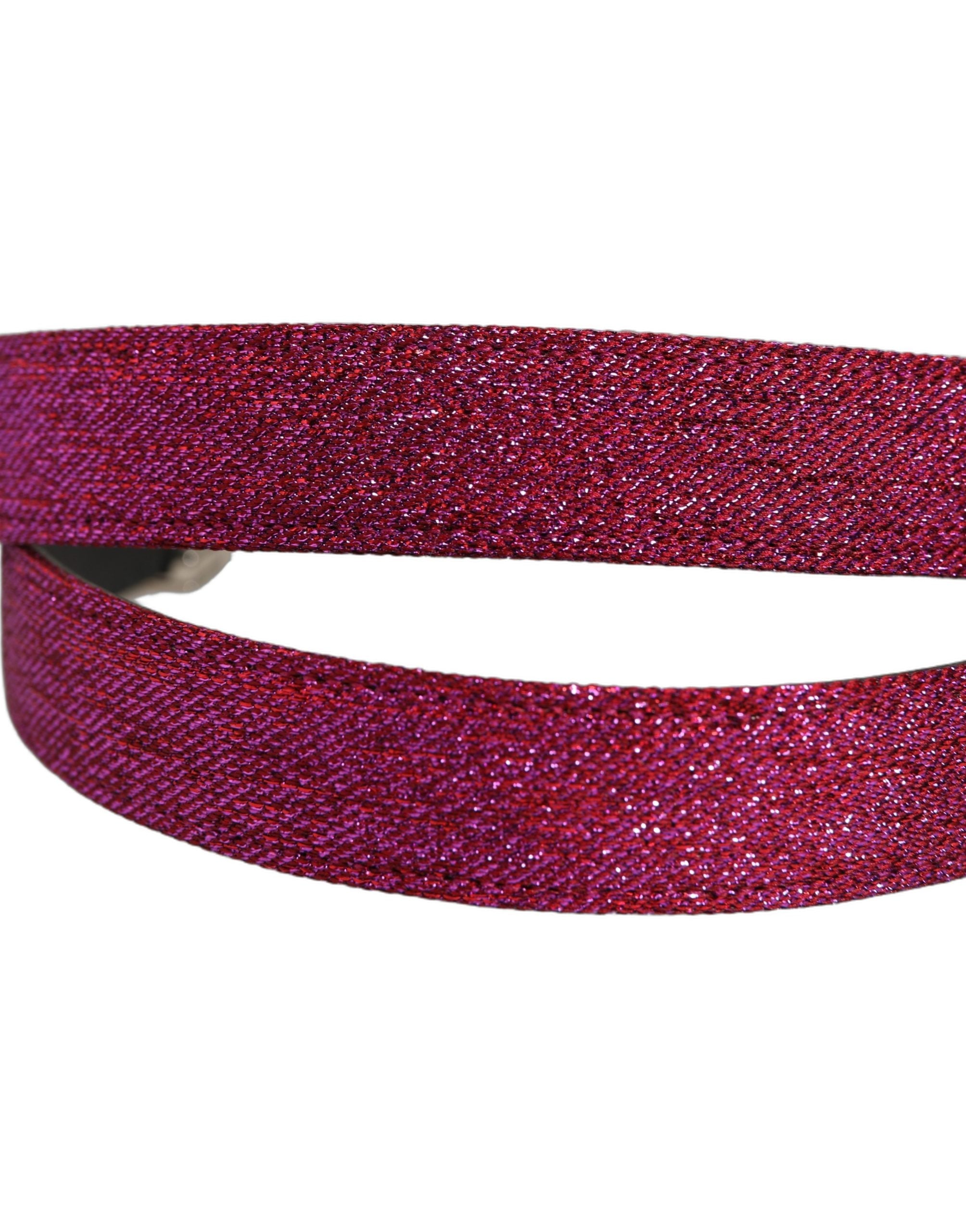 Dolce & Gabbana Men Fuchsia Glitter Silver Metal Buckle Men's Belt
