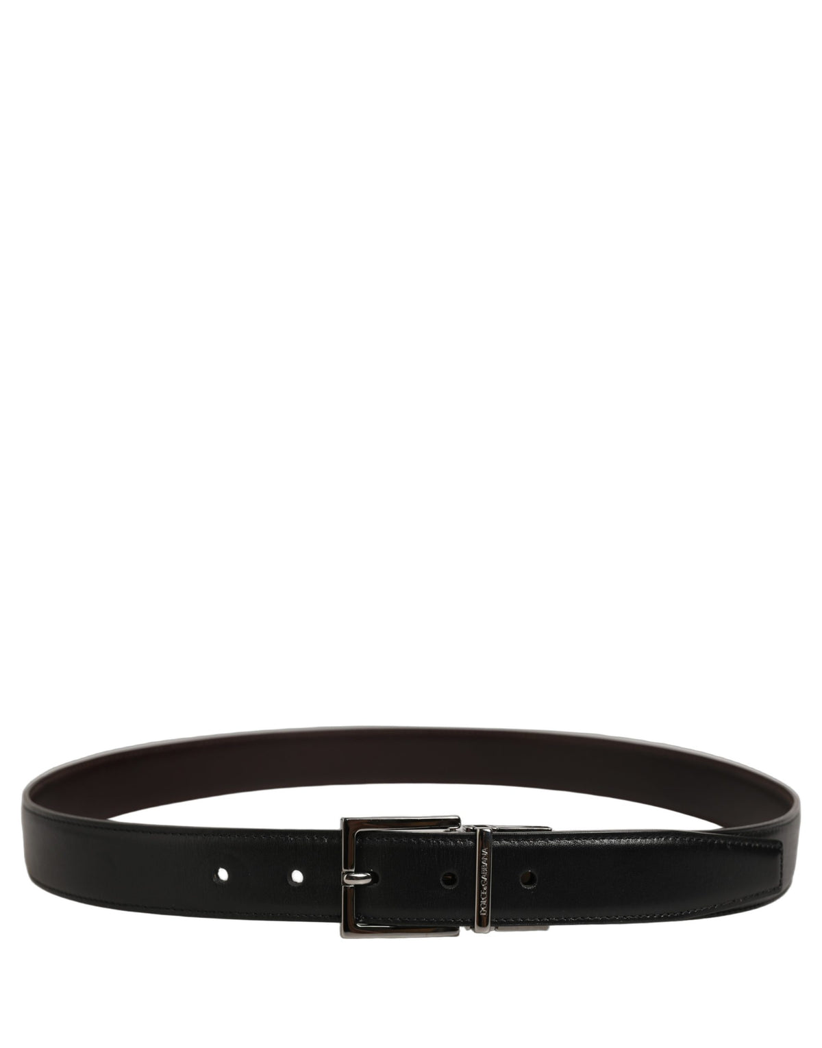 Dolce & Gabbana Black Classic Leather Silver Tone Buckle Men's Belt
