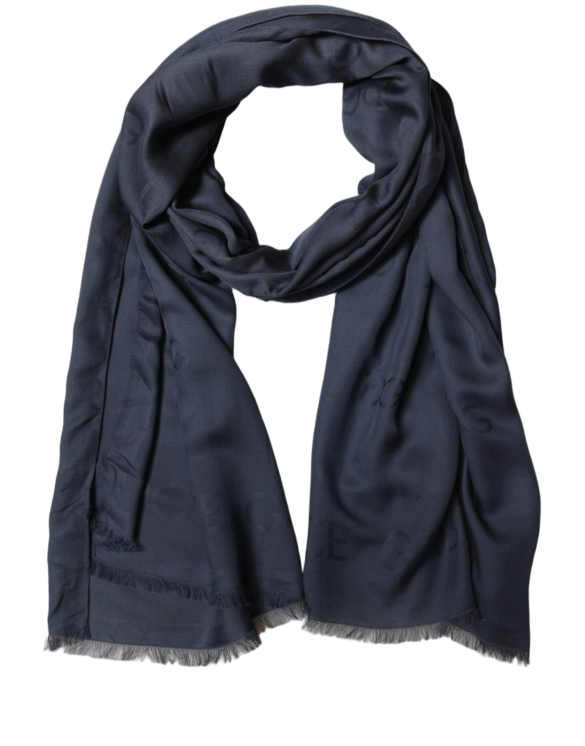 Dolce & Gabbana Dark Blue Modal Frayed Edge Lace Stole Men's Scarf