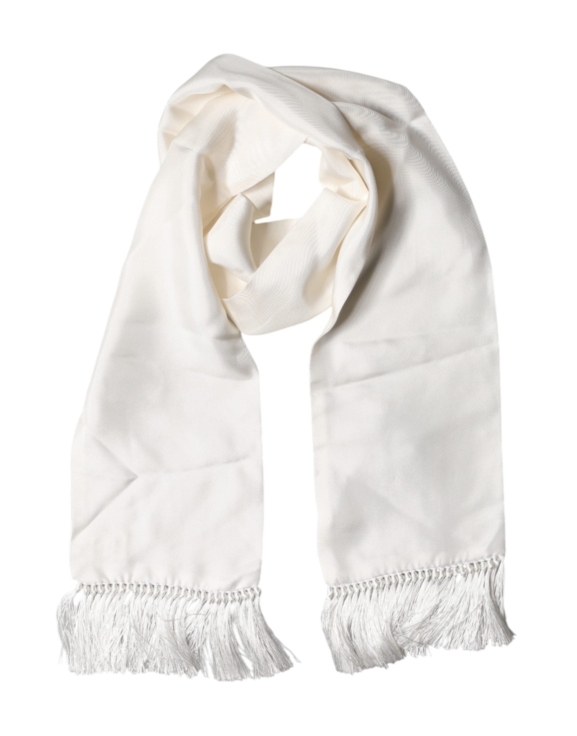 Dolce & Gabbana Men White Silk Fringed Edge Lace Stole Men's Scarf (Pre-Owned)