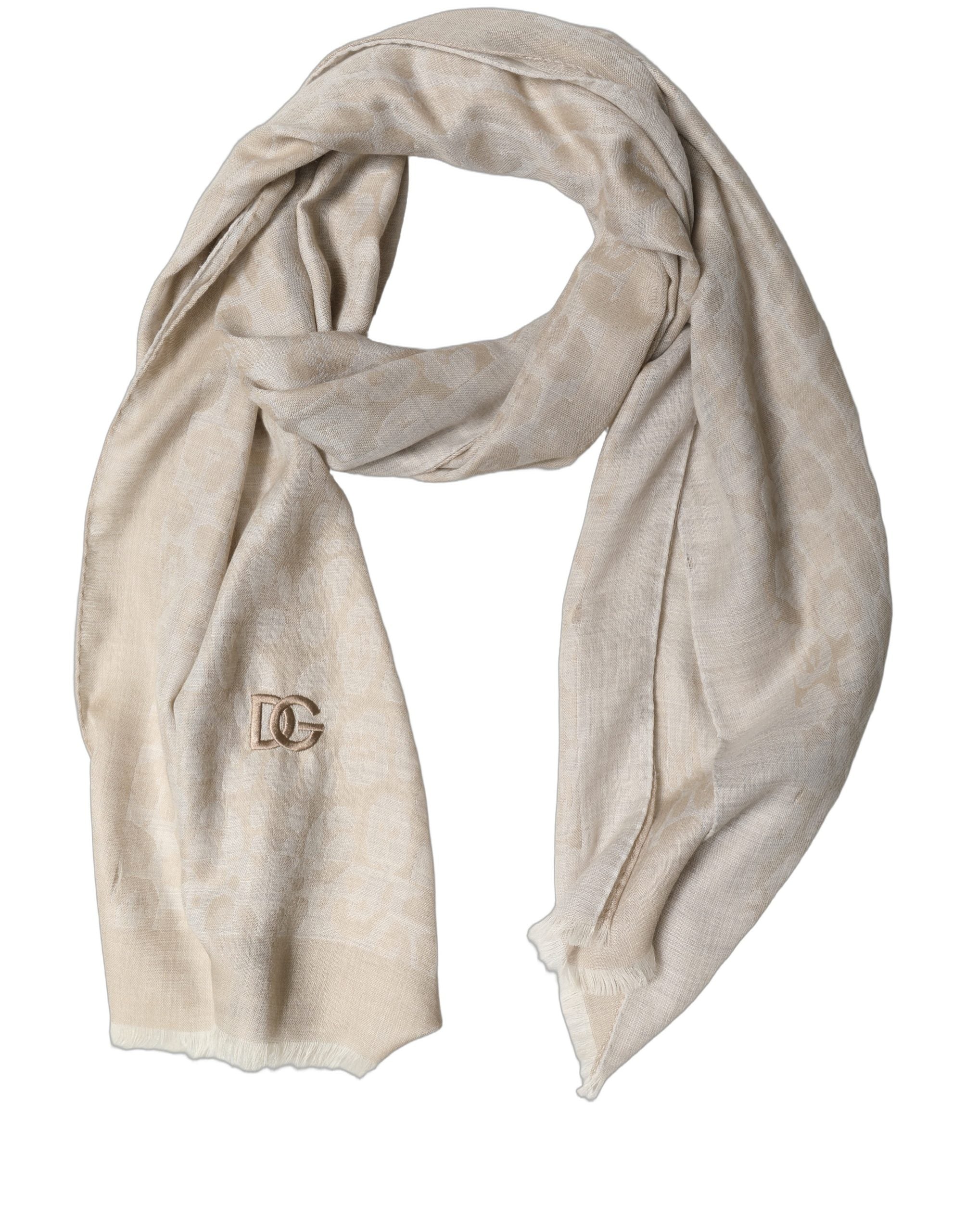 Dolce & Gabbana Men Beige Silk Wool Shawl Lace Stole Men's Scarf (Pre-Owned)