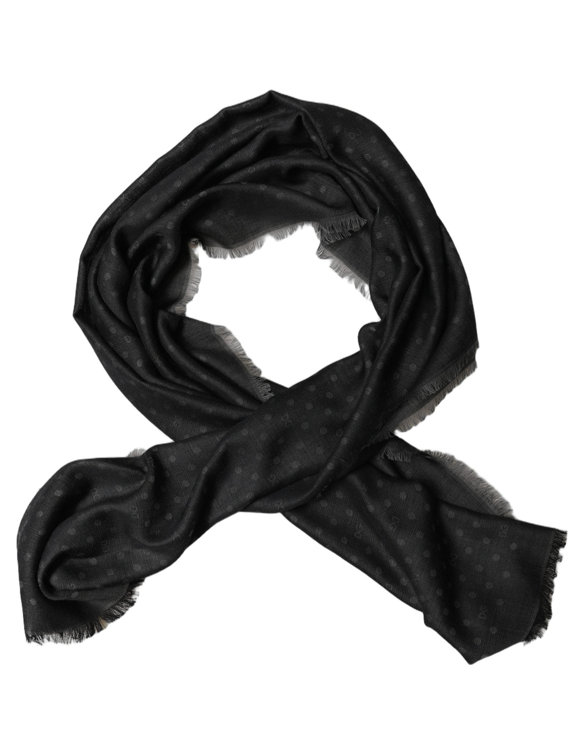 Dolce & Gabbana Men Black Viscose Polka Dot Fringe Shawl Lace Men's Stole