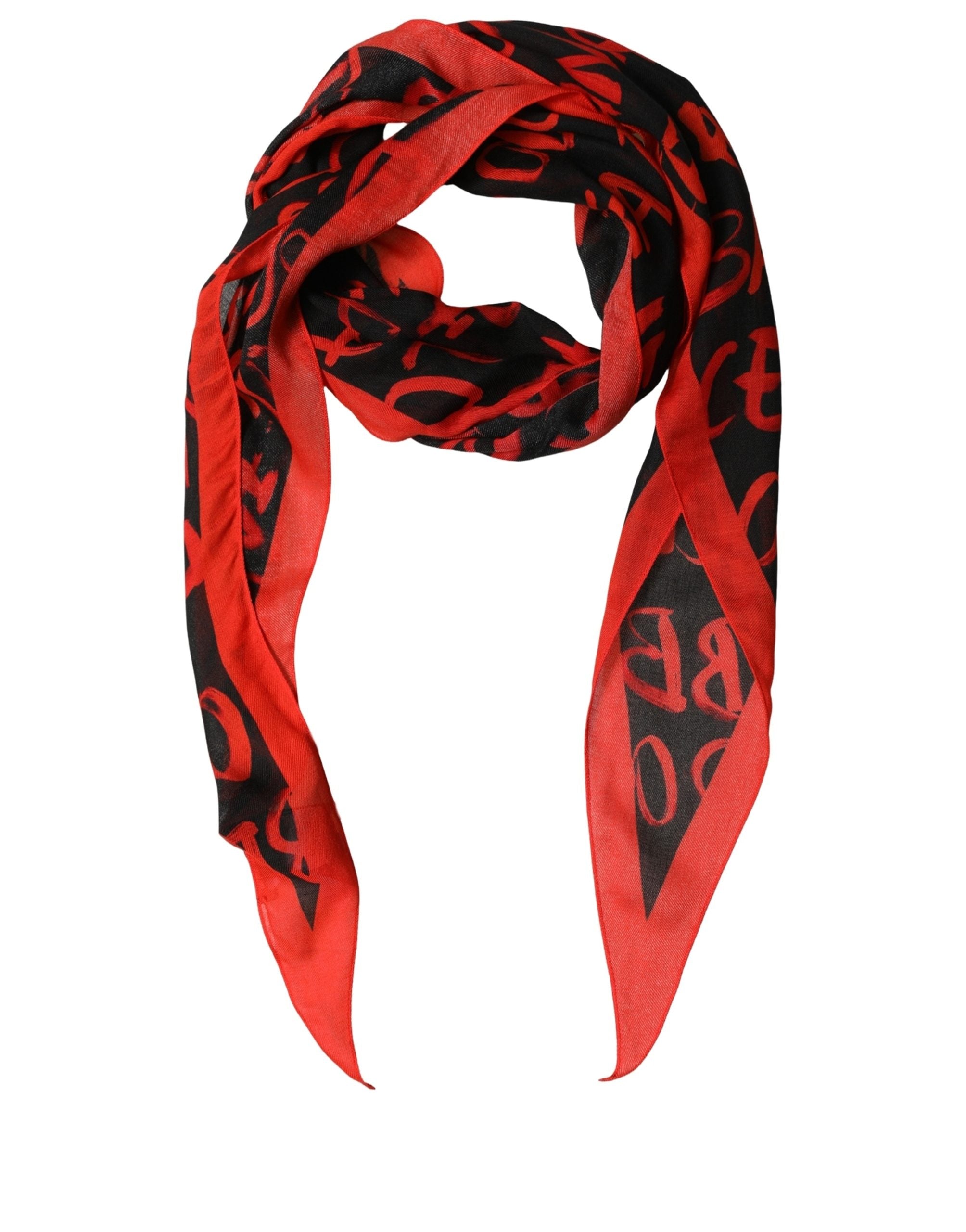 Dolce & Gabbana Men Red Black Graffiti Logo Lace Stole Men's Scarf