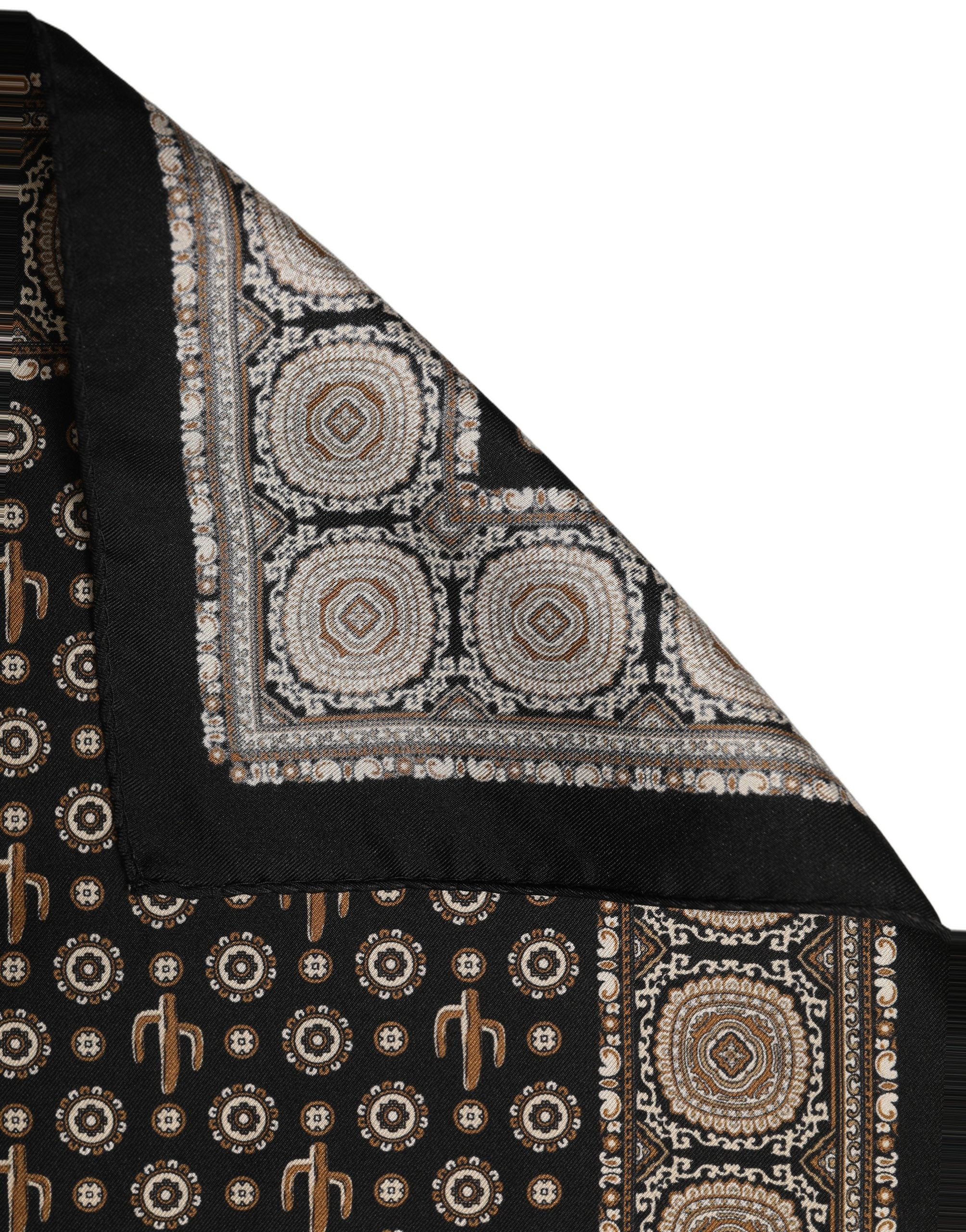 Dolce & Gabbana Black Cactus Silk Pocket Square Foulard Men's Scarf