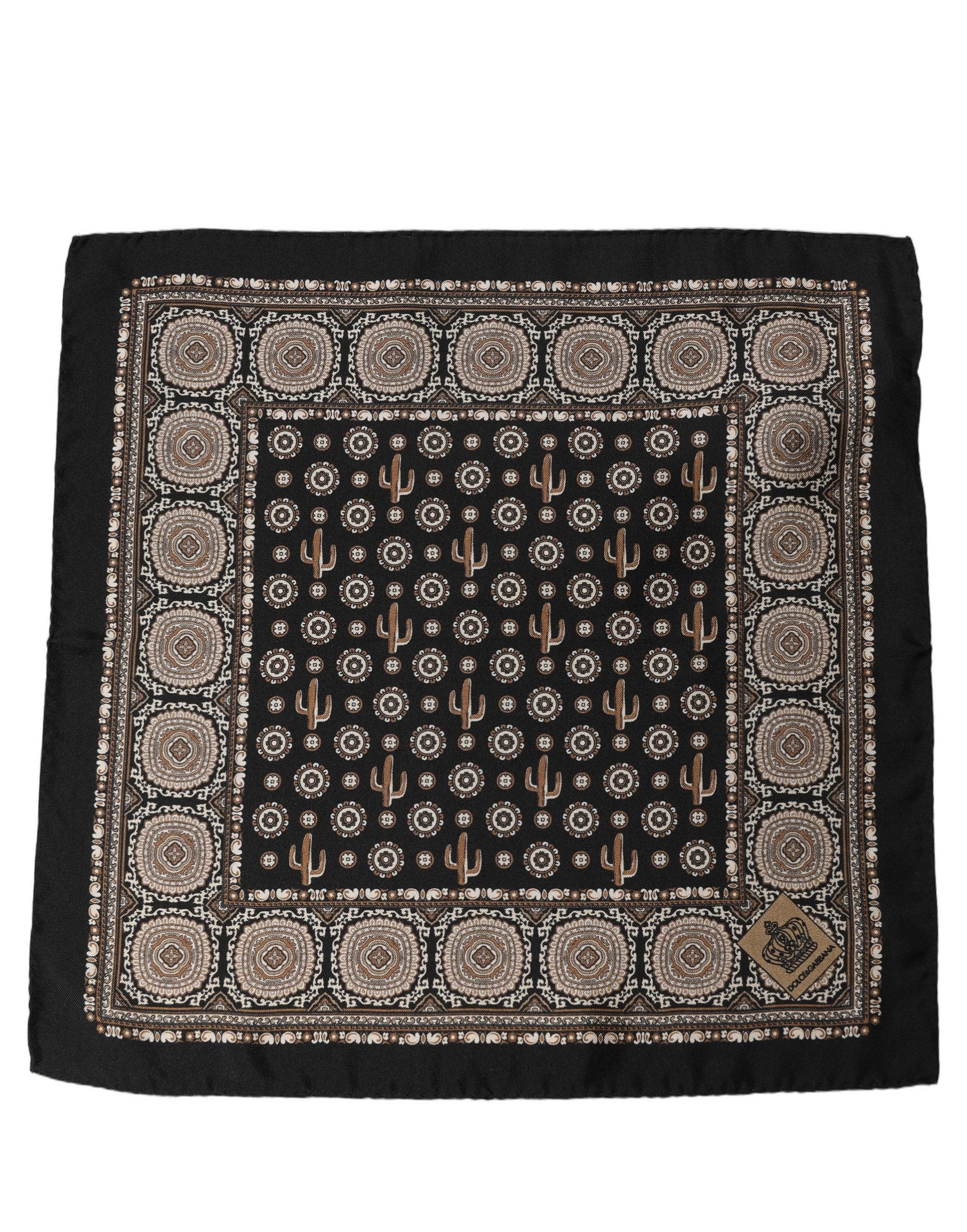 Dolce & Gabbana Black Cactus Silk Pocket Square Foulard Men's Scarf