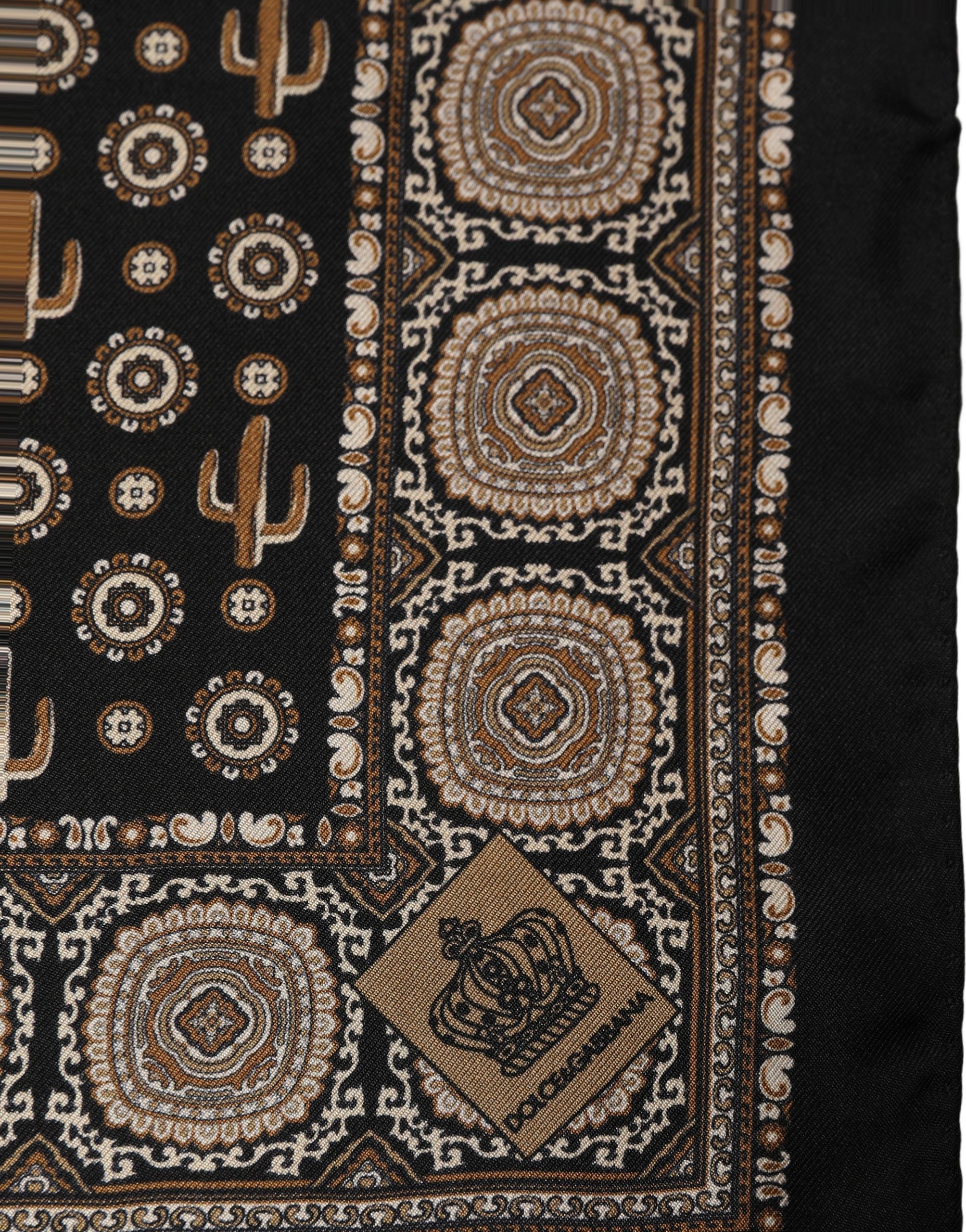 Dolce & Gabbana Black Cactus Silk Pocket Square Foulard Men's Scarf