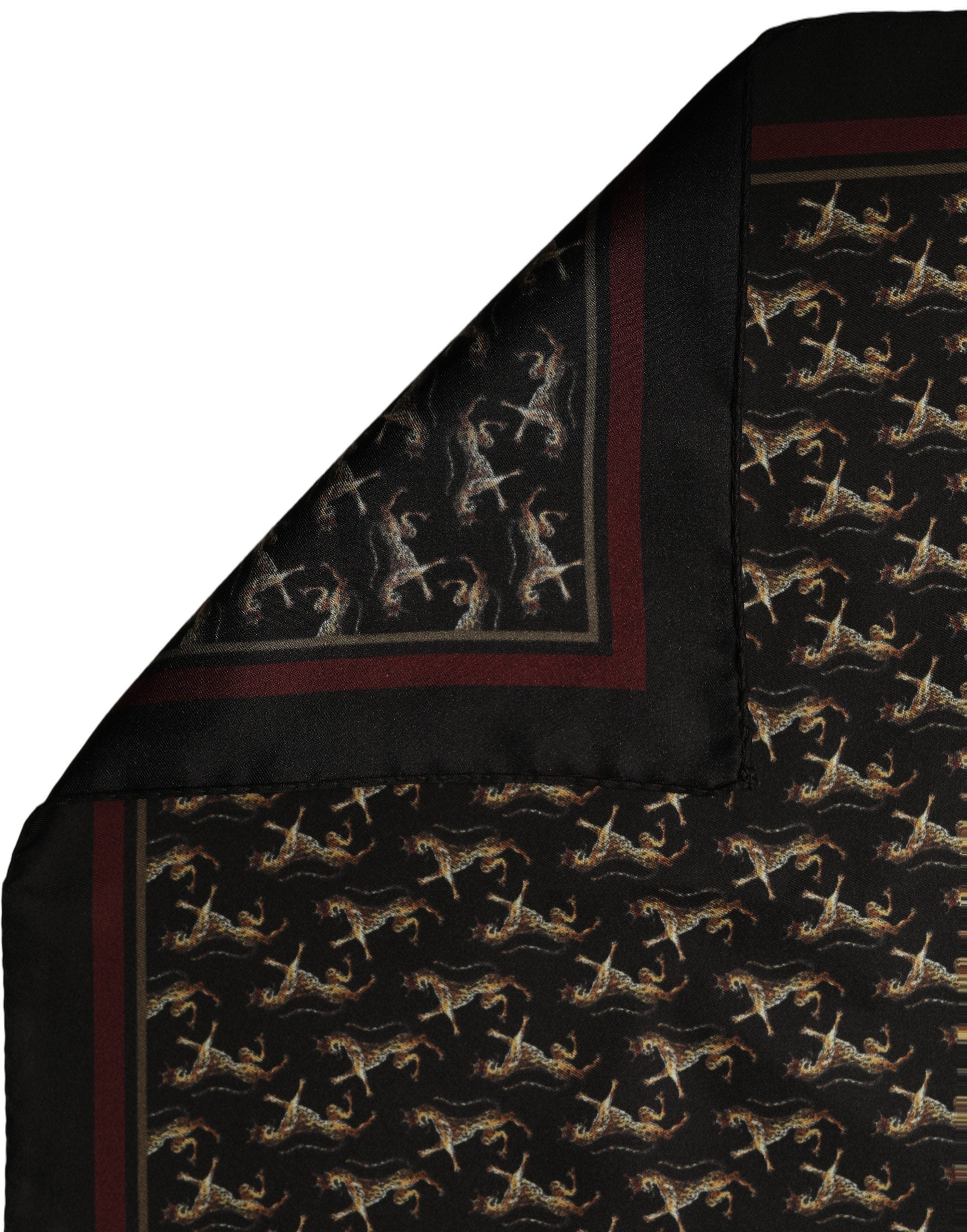 Dolce & Gabbana Black Horse Silk Pocket Square Foulard Men's Scarf