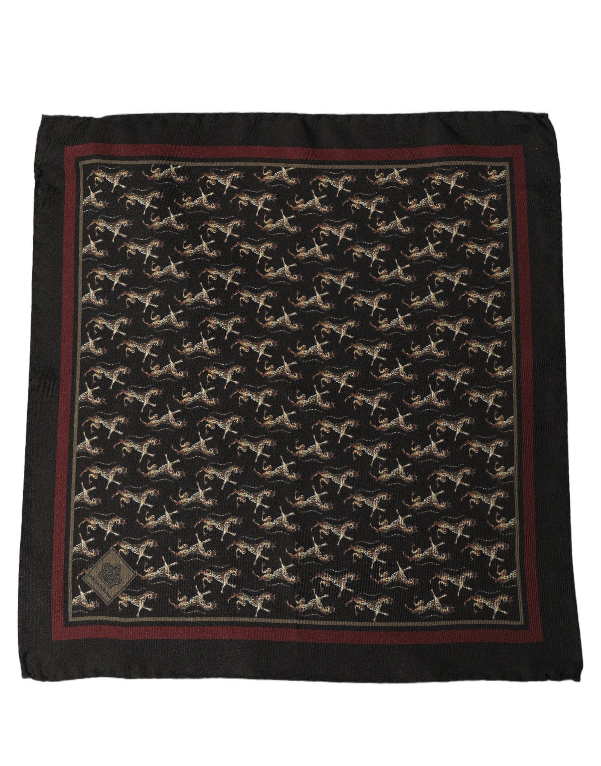 Dolce & Gabbana Black Horse Silk Pocket Square Foulard Men's Scarf