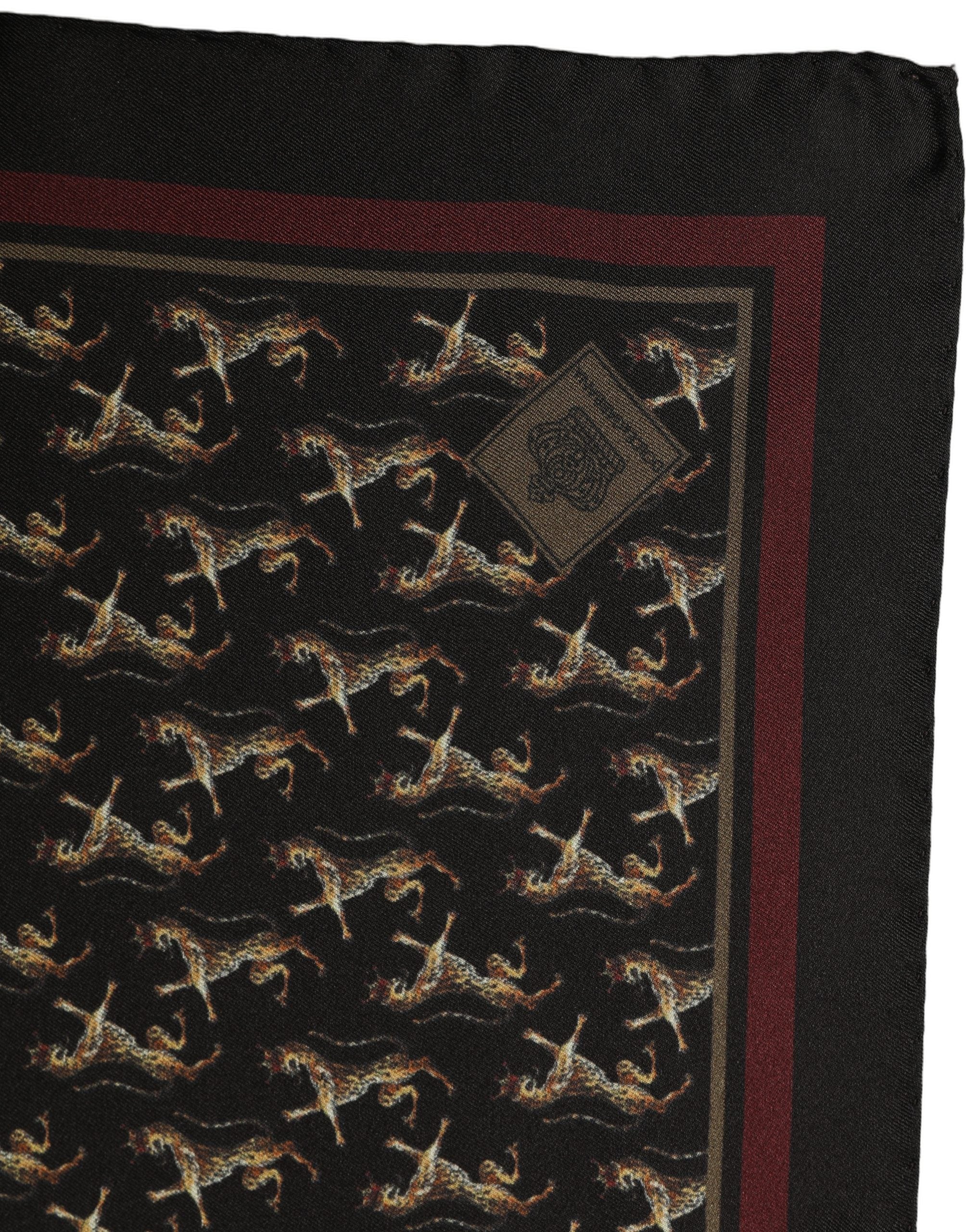 Dolce & Gabbana Black Horse Silk Pocket Square Foulard Men's Scarf