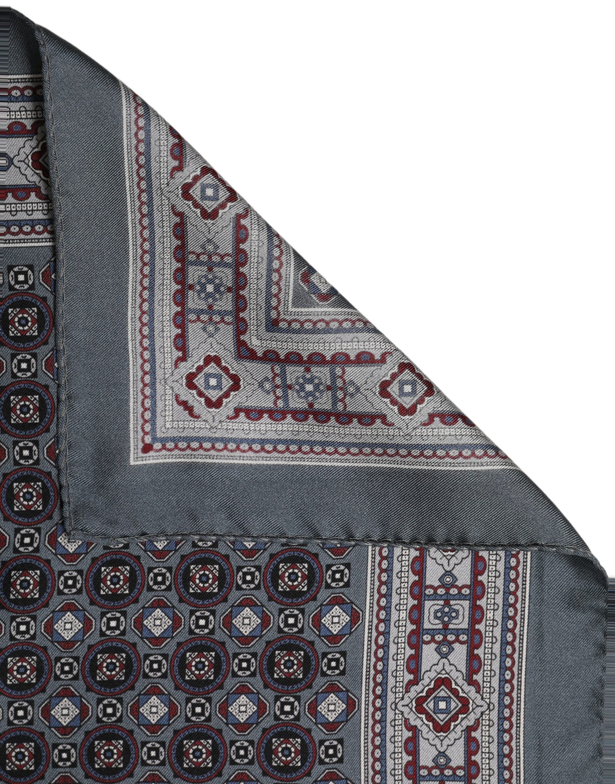 Dolce & Gabbana Gray Geometric Pocket Square Foulard Men's Scarf