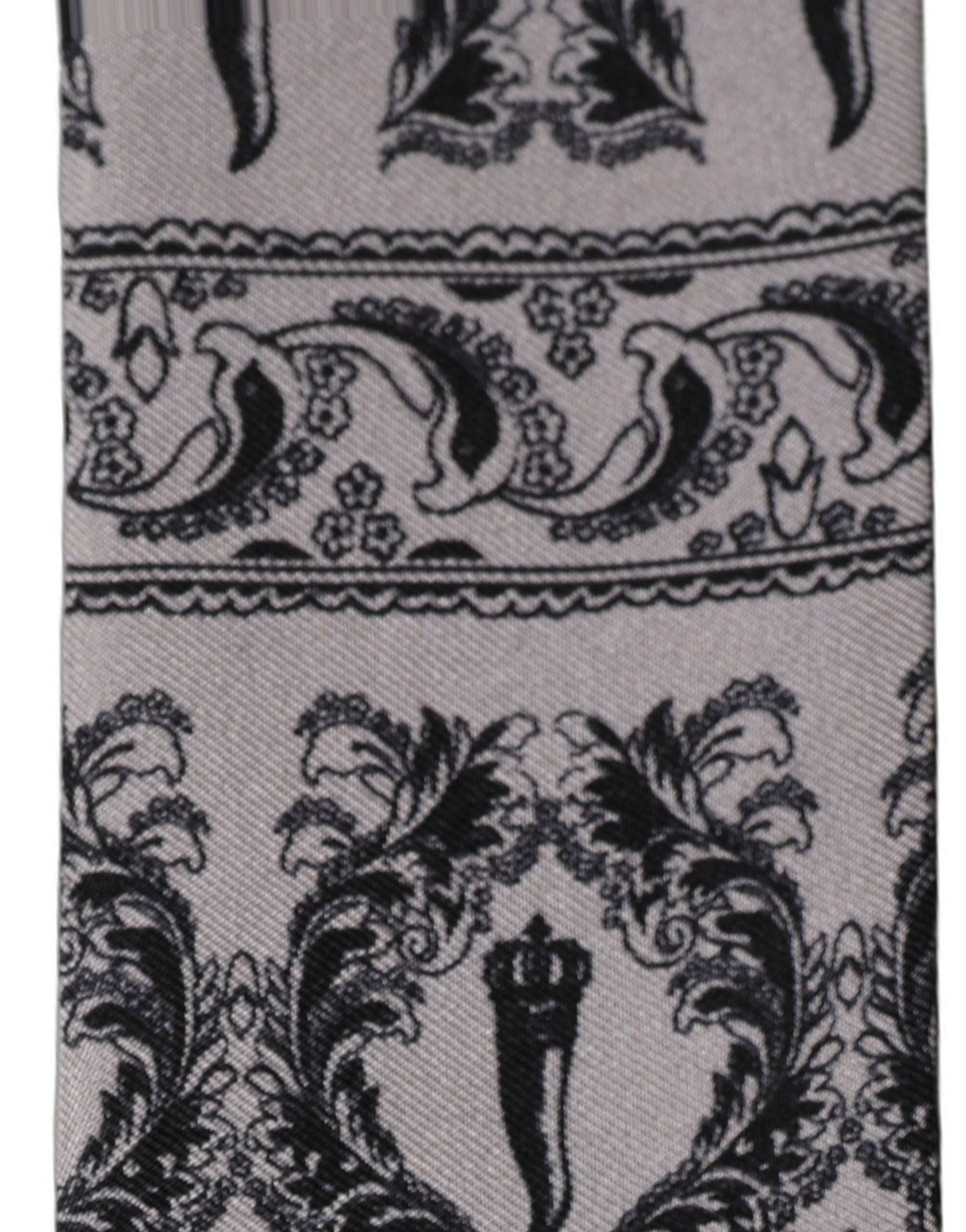 Dolce & Gabbana Gray Baroque Silk Fringed Skinny Foulard Men's Scarf