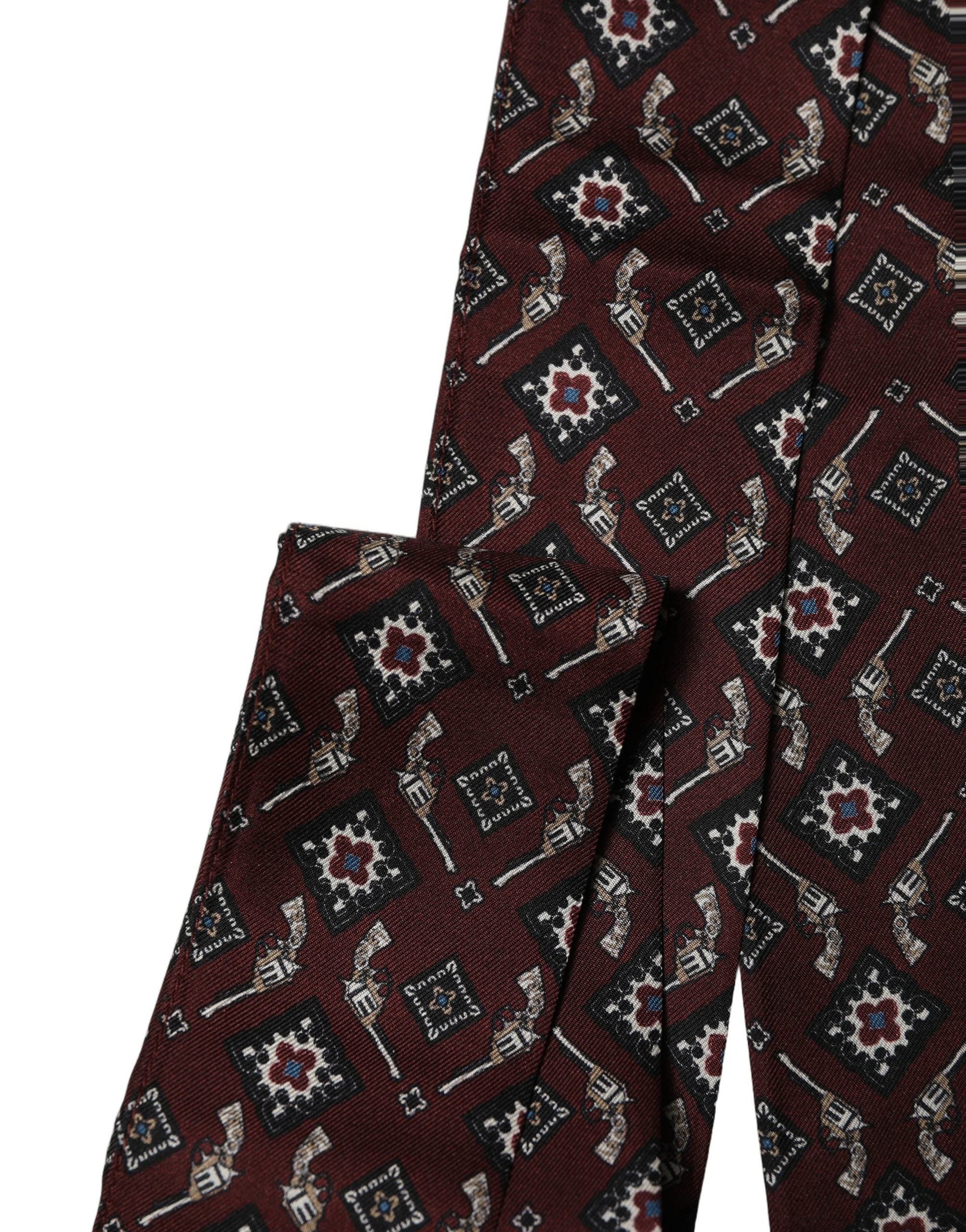 Dolce & Gabbana Burgundy Skinny Twilly Fringed Foulard Men's Scarf