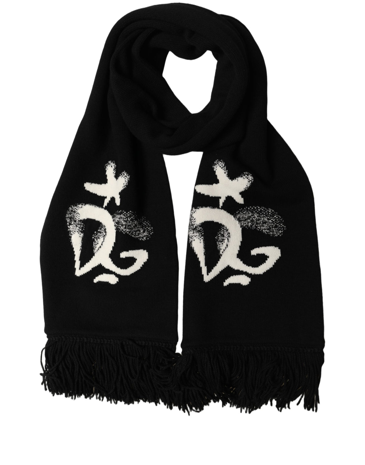 Dolce & Gabbana Black Cashmere Knitted Fringed Foulard Men's Scarf