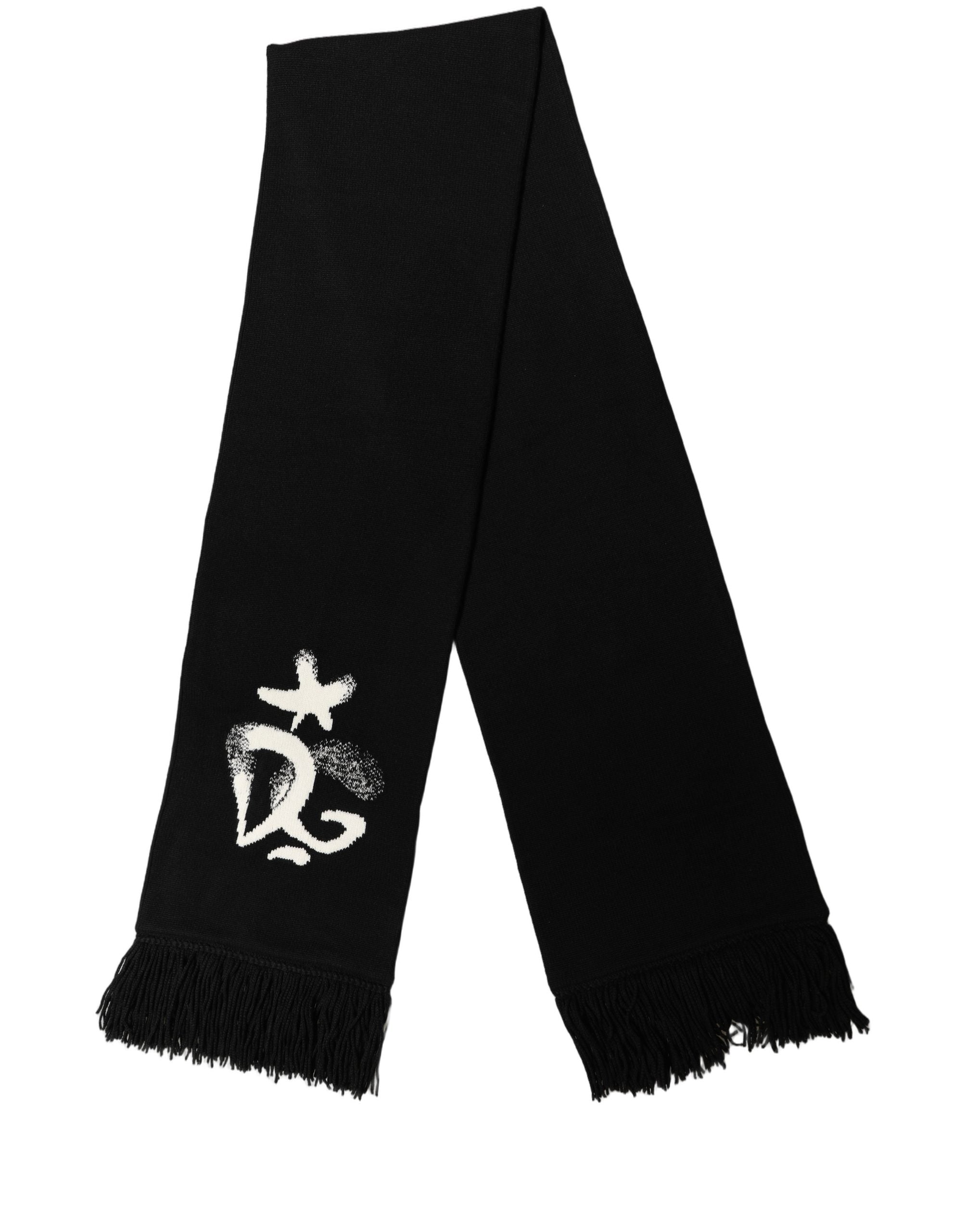 Dolce & Gabbana Black Cashmere Knitted Fringed Foulard Men's Scarf