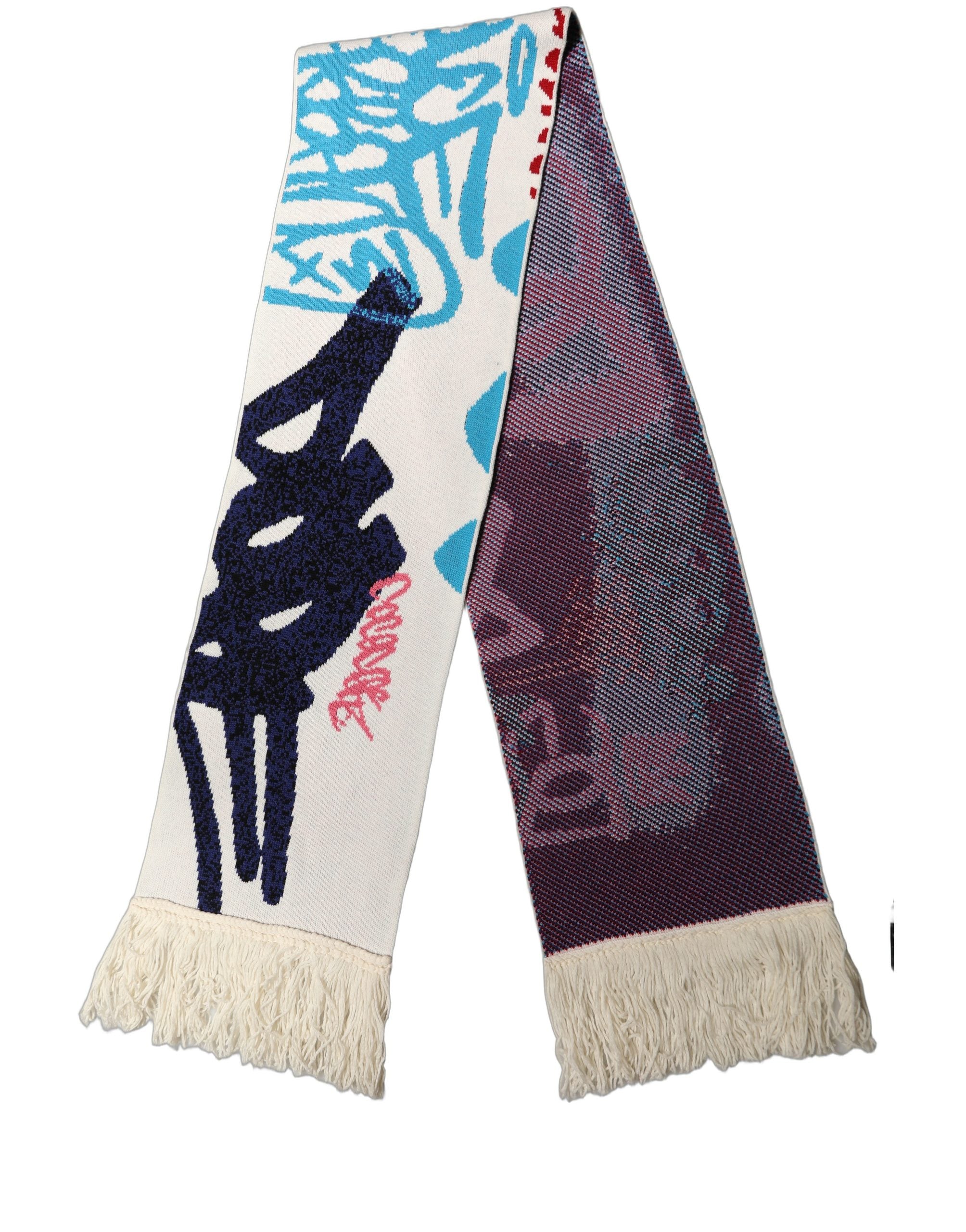 Dolce & Gabbana White Graphic Cashmere Fringed Shawl Men's Scarf