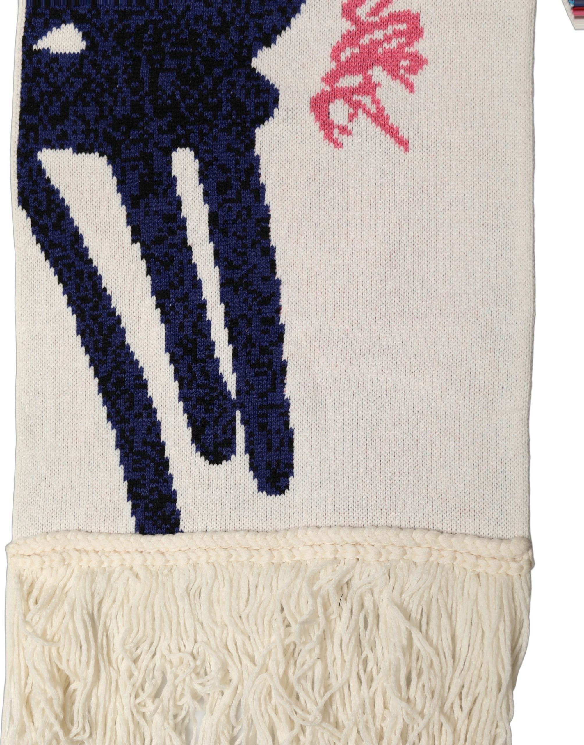 Dolce & Gabbana White Graphic Cashmere Fringed Shawl Men's Scarf
