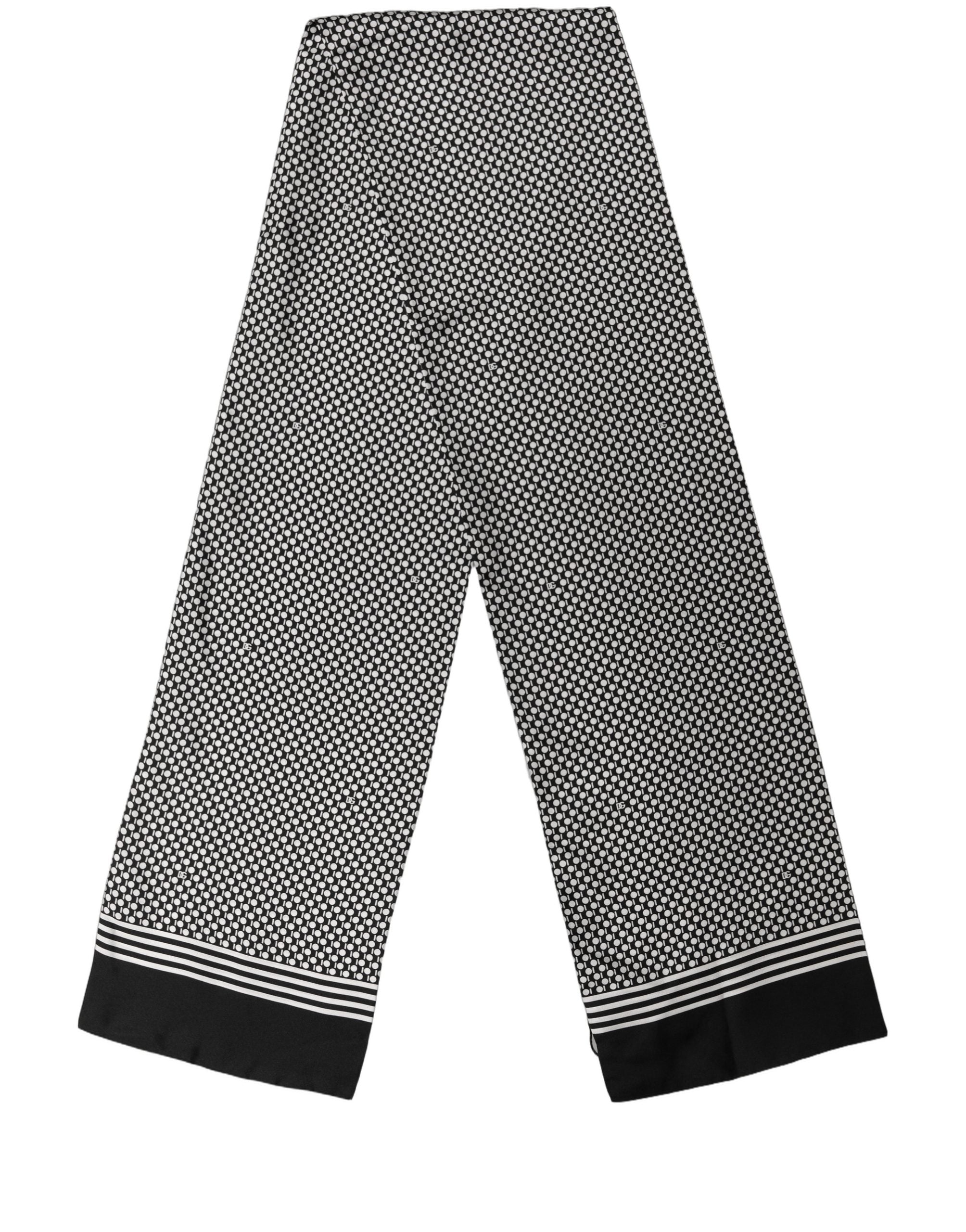 Dolce & Gabbana Black White Geometric Silk Neck Shawl Men's Scarf
