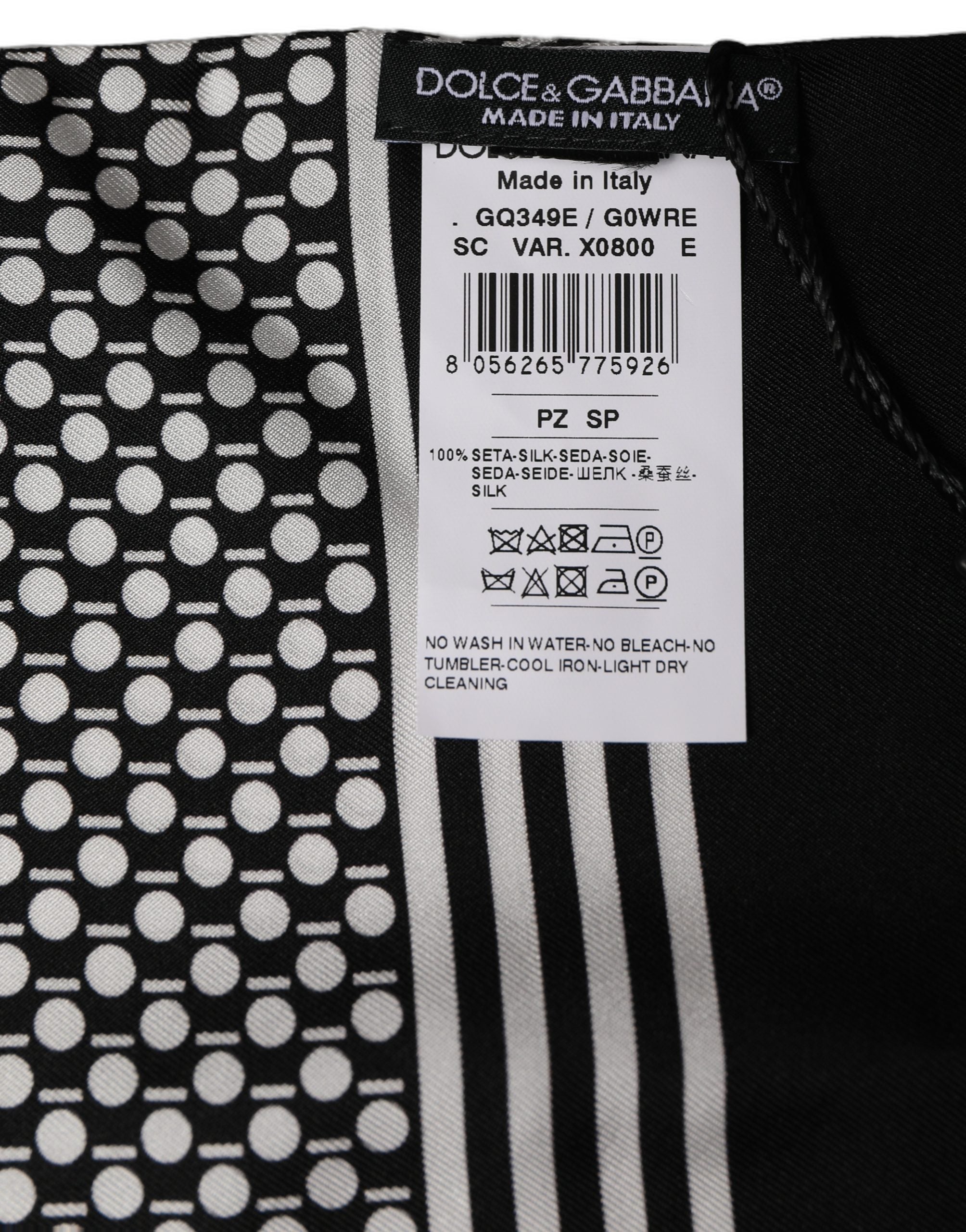 Dolce & Gabbana Black White Geometric Silk Neck Shawl Men's Scarf