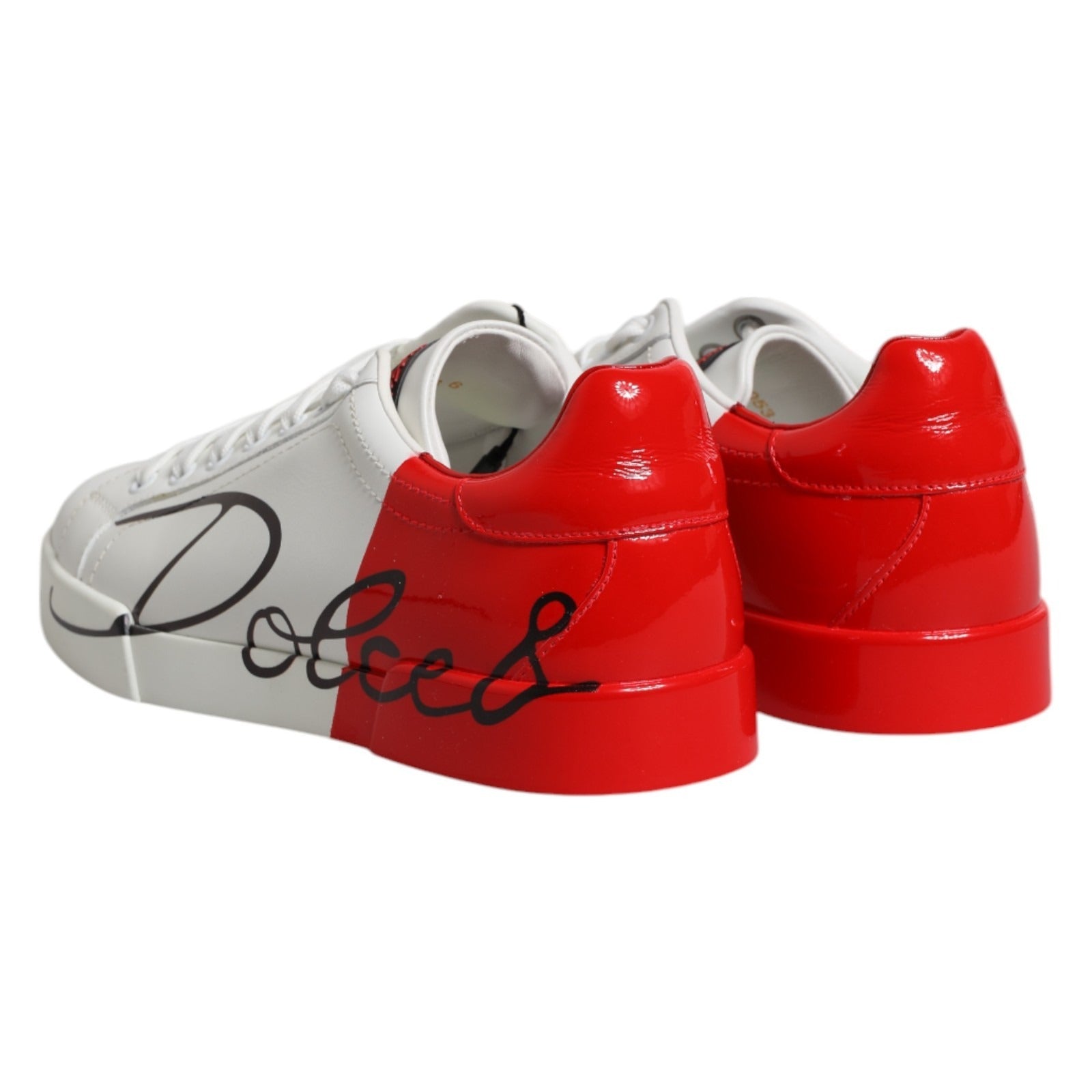 Dolce & Gabbana White Red Leather Logo Portofino Sneakers Men's Shoes