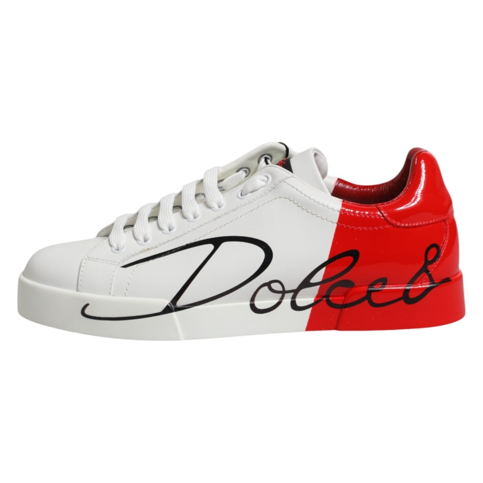 Dolce & Gabbana White Red Leather Logo Portofino Sneakers Men's Shoes